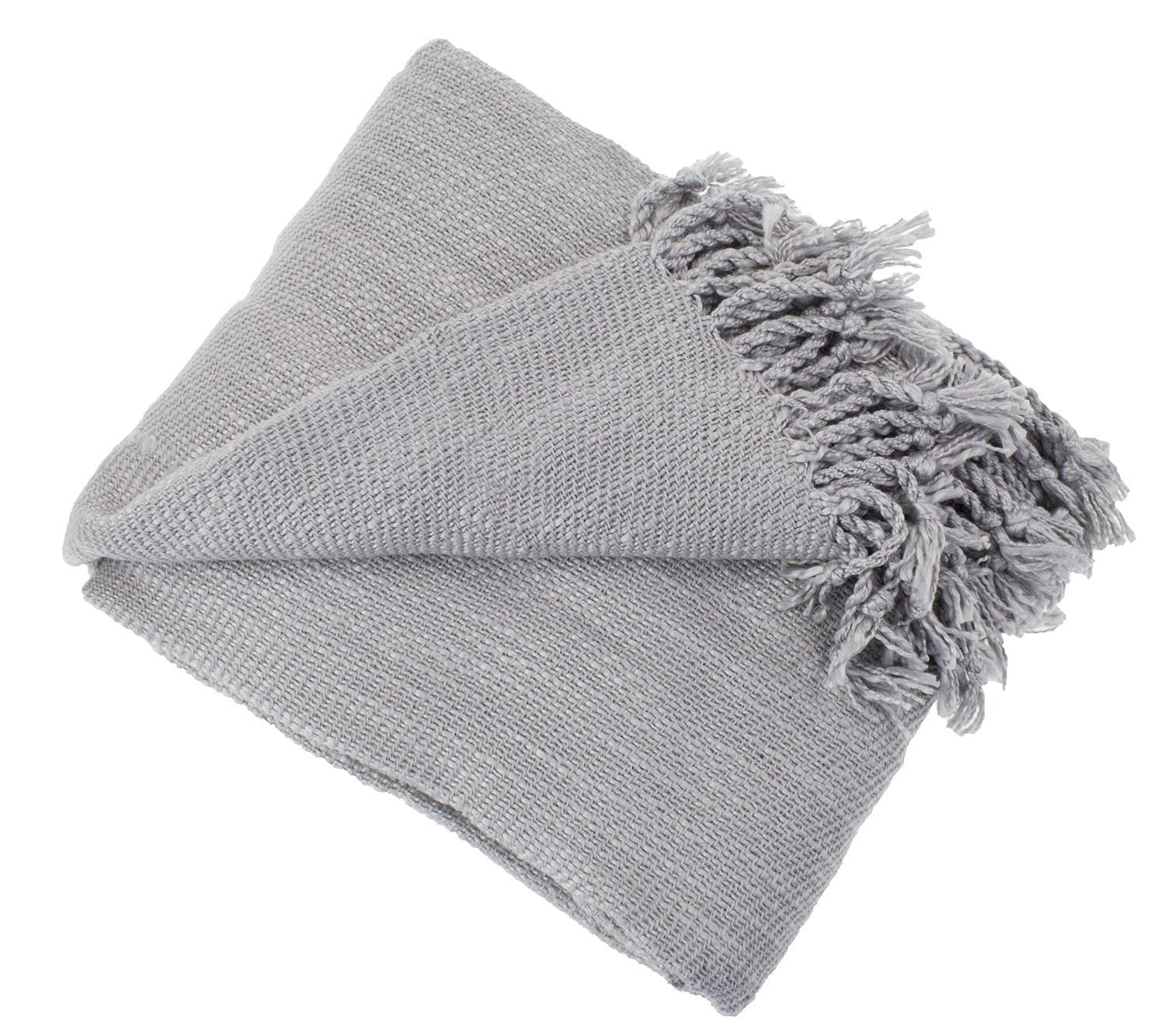 Fennco Styles Classic Woven Solid Lightweight Throw Blanket with Fringe Design 50" W x 60" L - 4 Colors