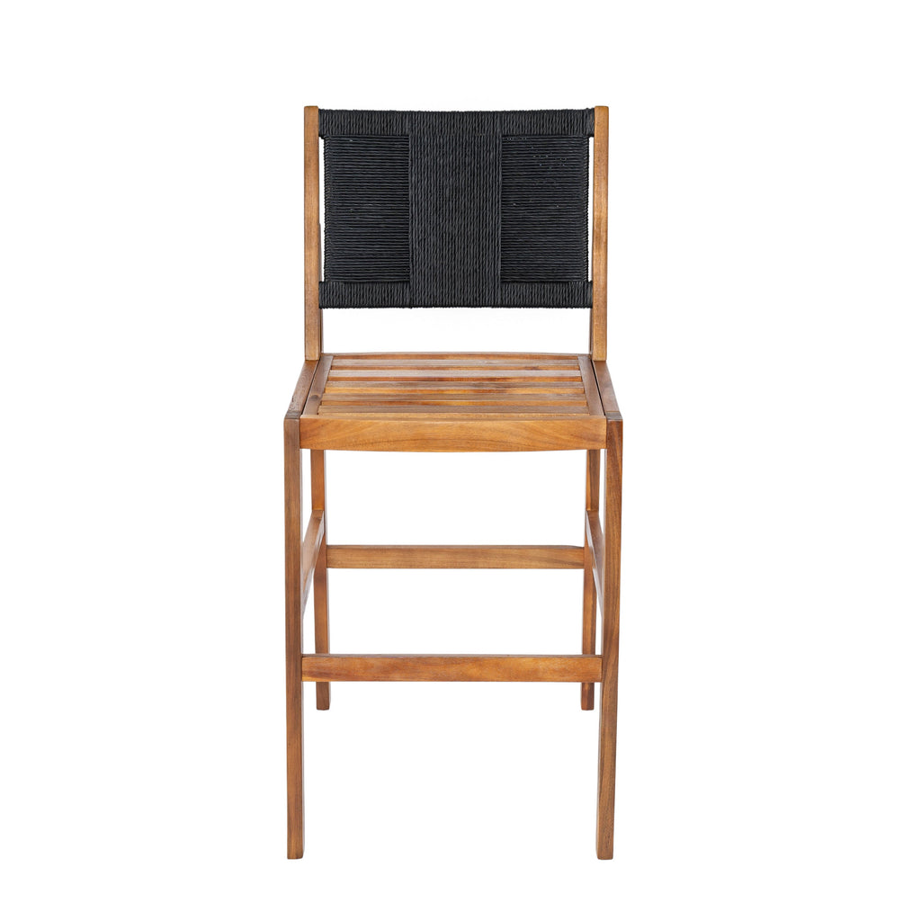 4 Pieces Arly Black Outdoor Bar Stool Solid Acacia Wood and Woven Wicker
