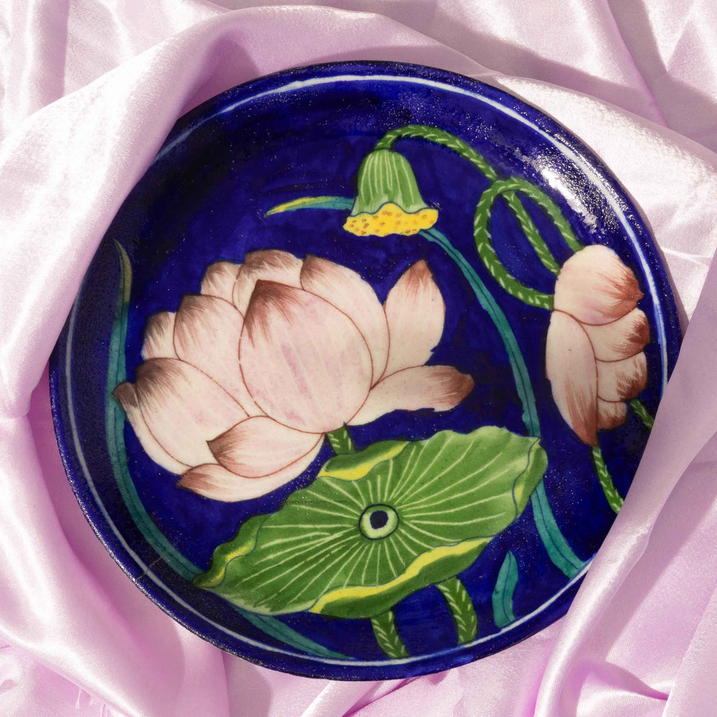 Padma Lotus Plate — Handcrafted Blue Pottery Wall Decor