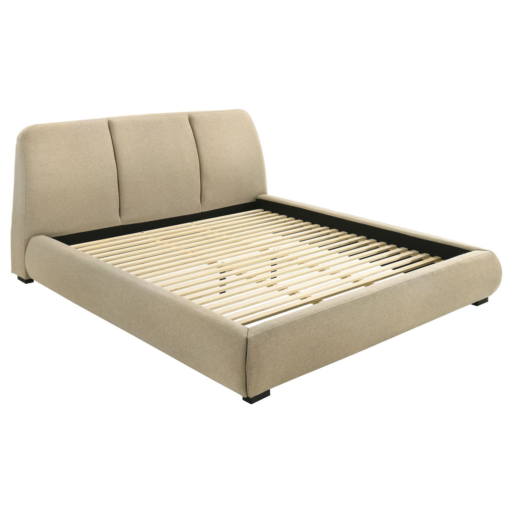 Mokena 46-inch Upholstered Eastern King Platform Bed Brown