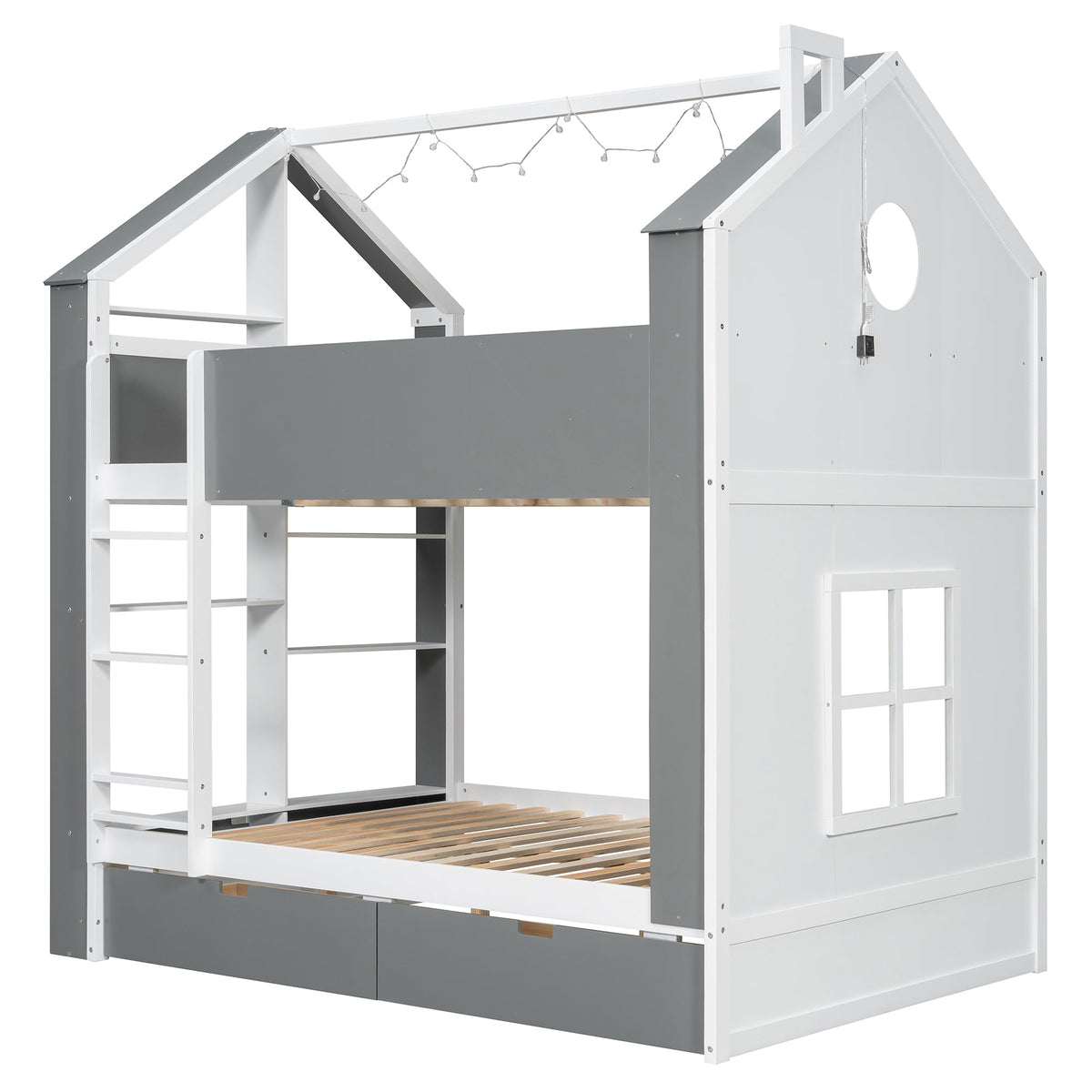 Full Size Bunk Bed with Storage Drawers & Shelves