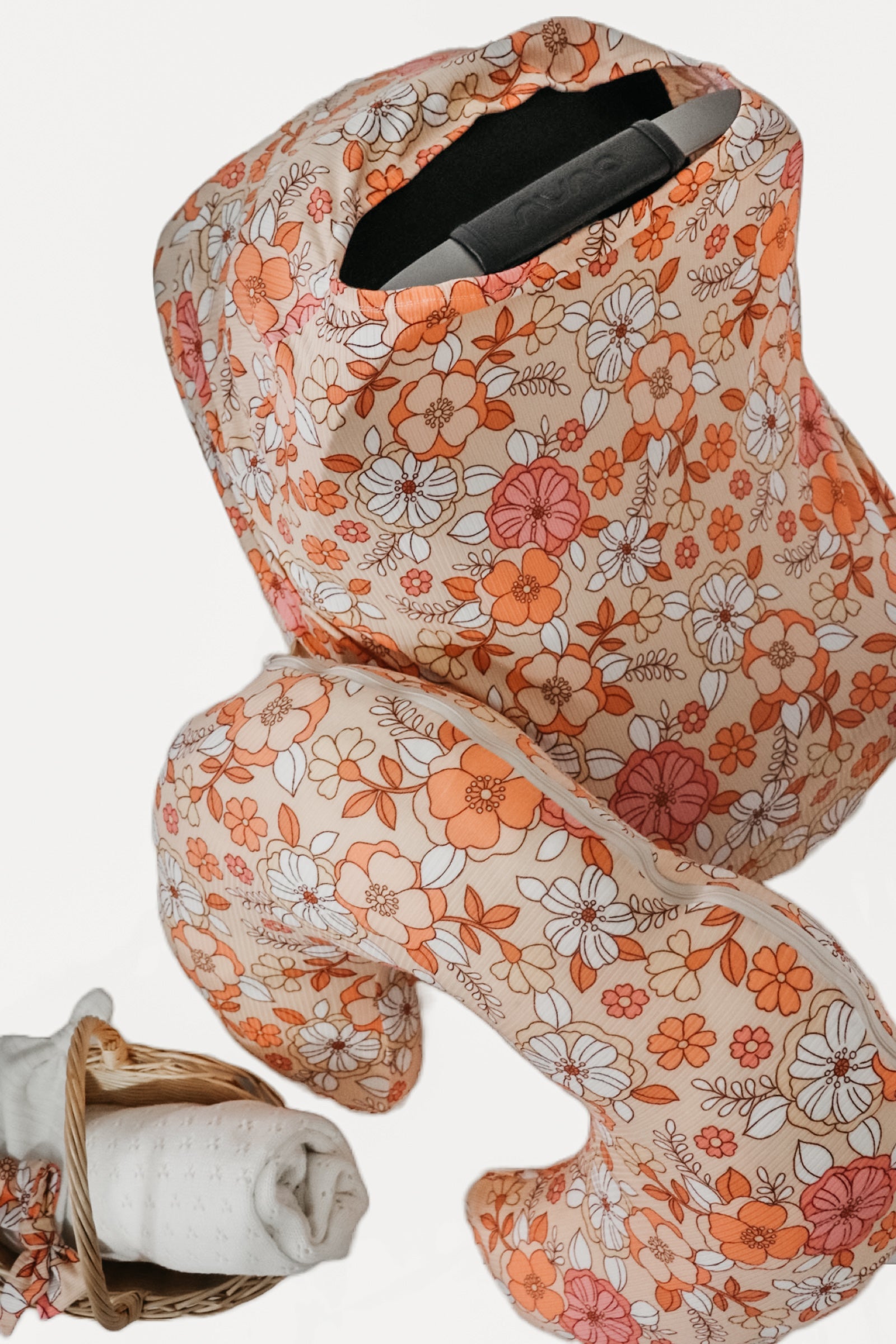 Peach Pink Floral Nursing Pillow Cover