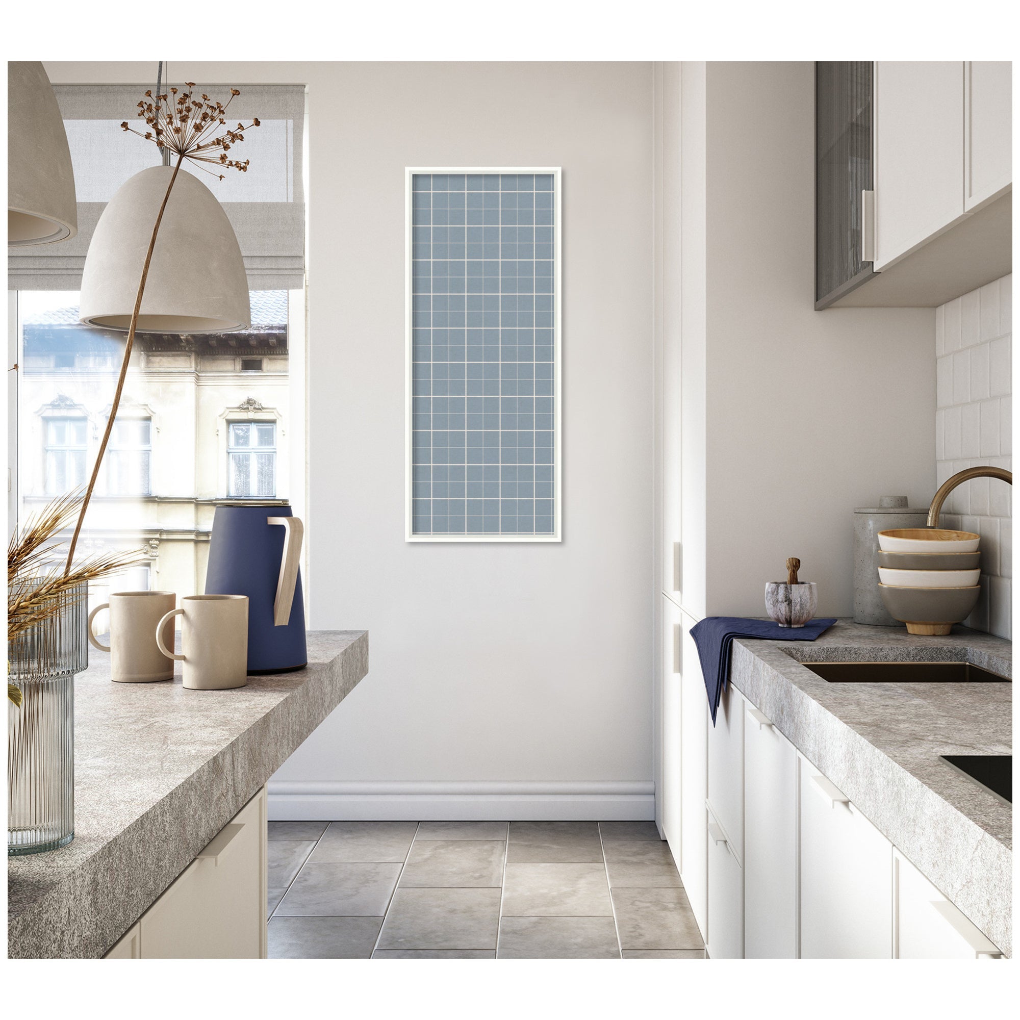Framed Fabric Pinboard Light Blue Plaid Wall Organization