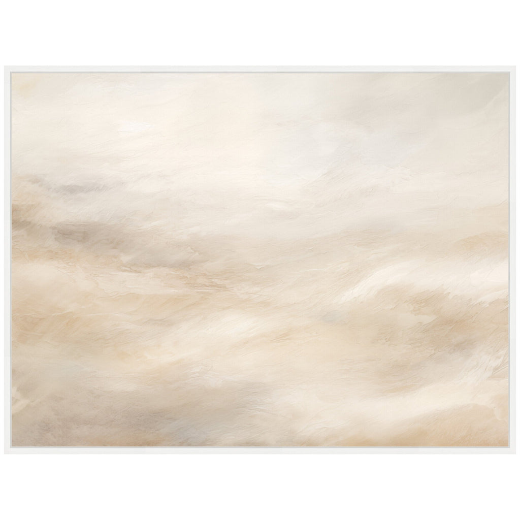 Sylvie Tonal Abstract Textural White and Beige Light Natural Neutrals Horizontal Framed Canvas by The Creative Bunch Studio