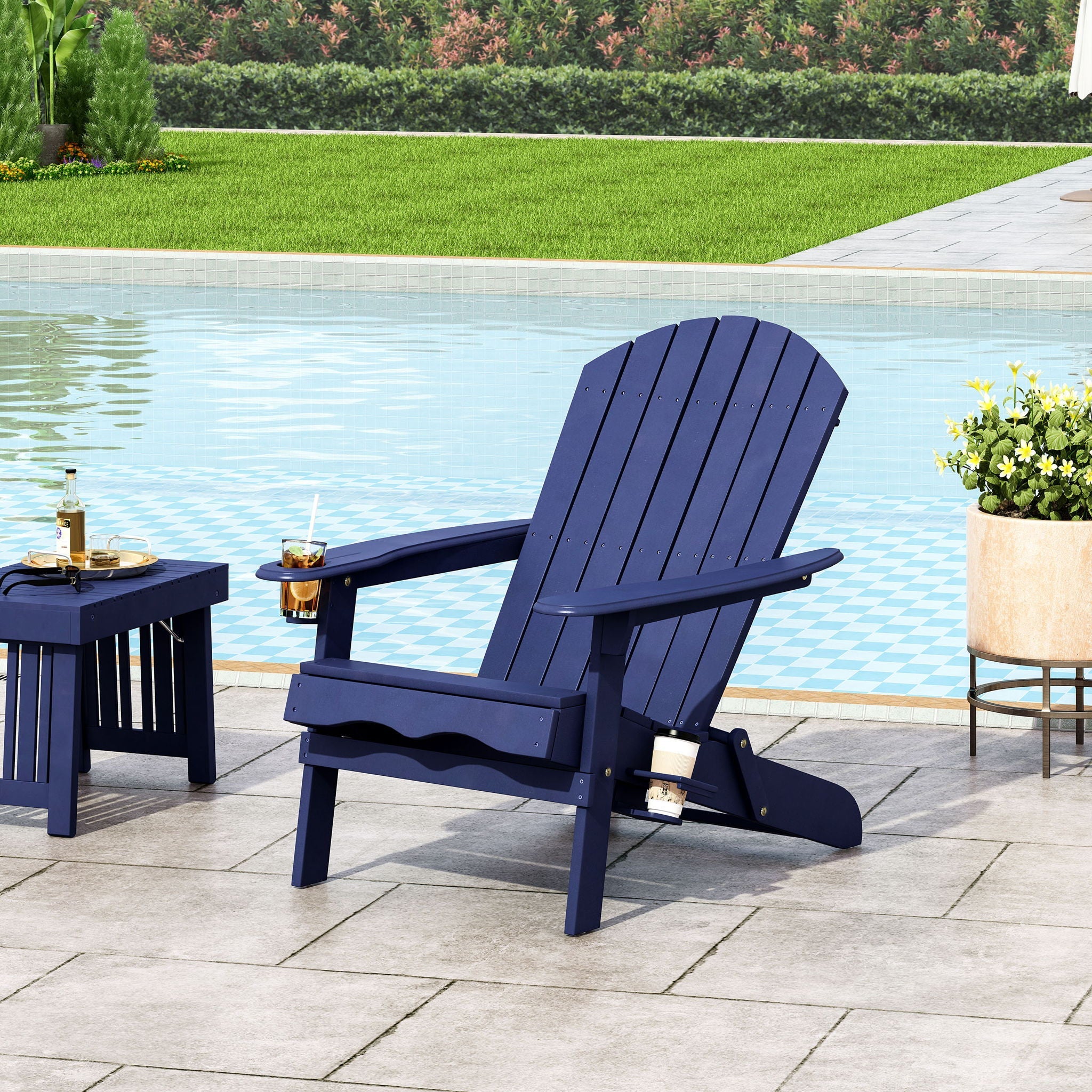 Zenithia Outdoor Foldable Adirondack Chair with 2 Cup Holders