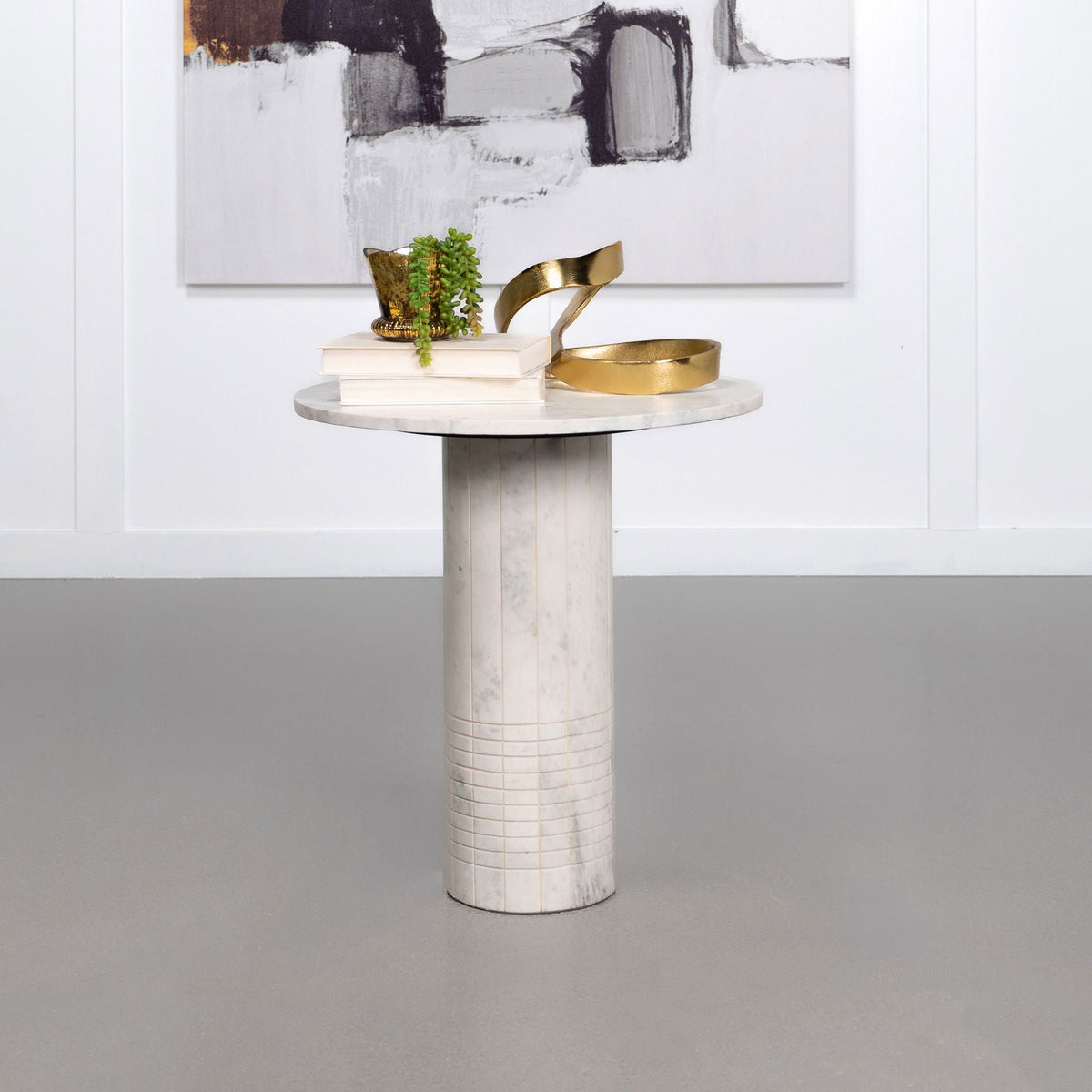 Fluted White Marble Side Table