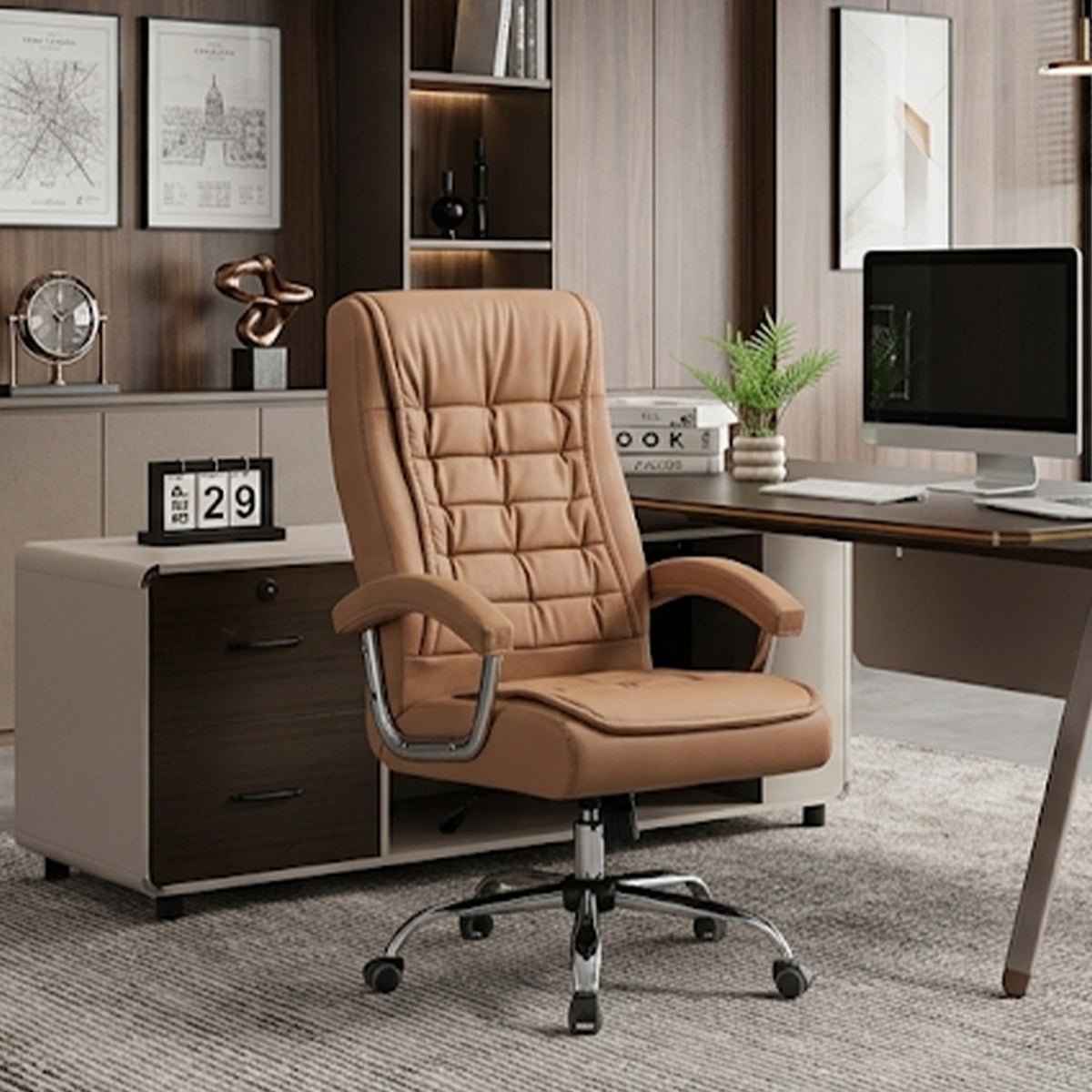 High-Back Executive Office Chair — Black or Camel
