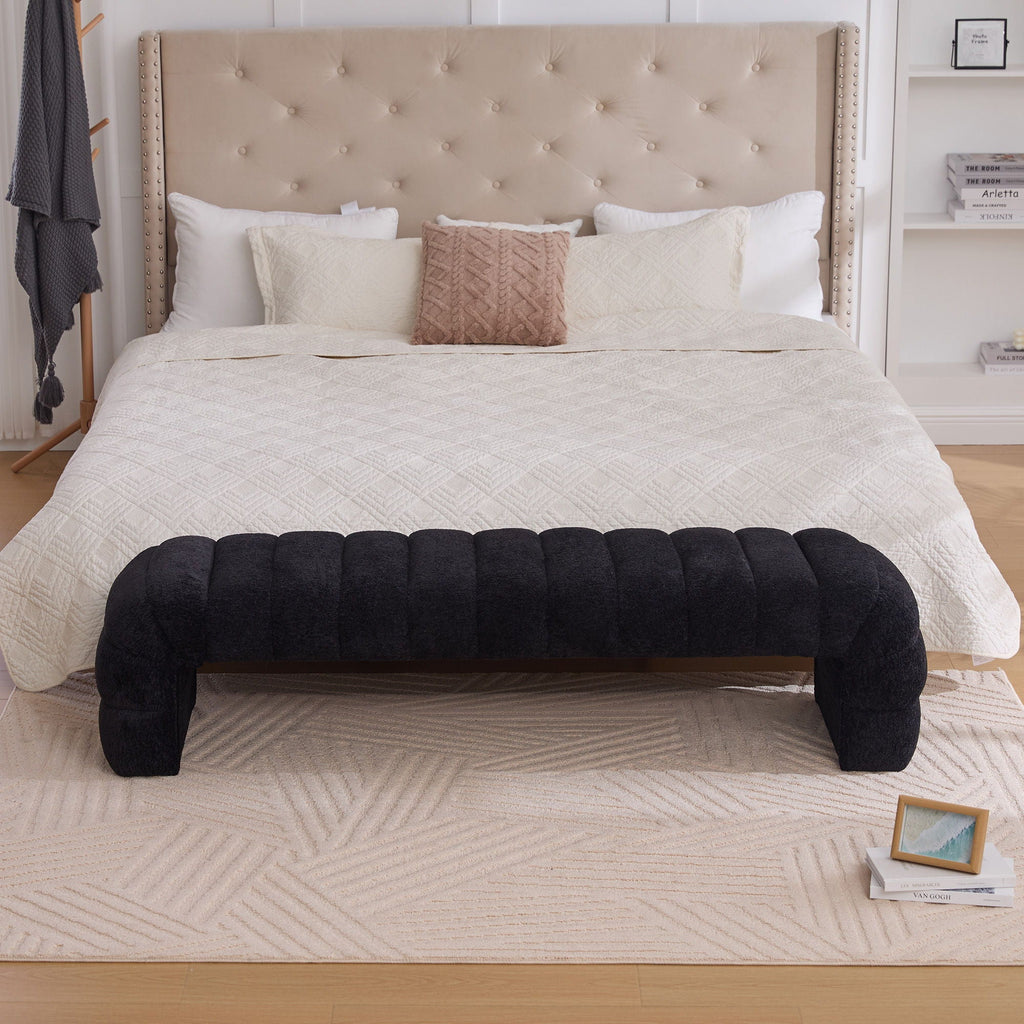 Channel-Tufted Upholstered Bed Bench