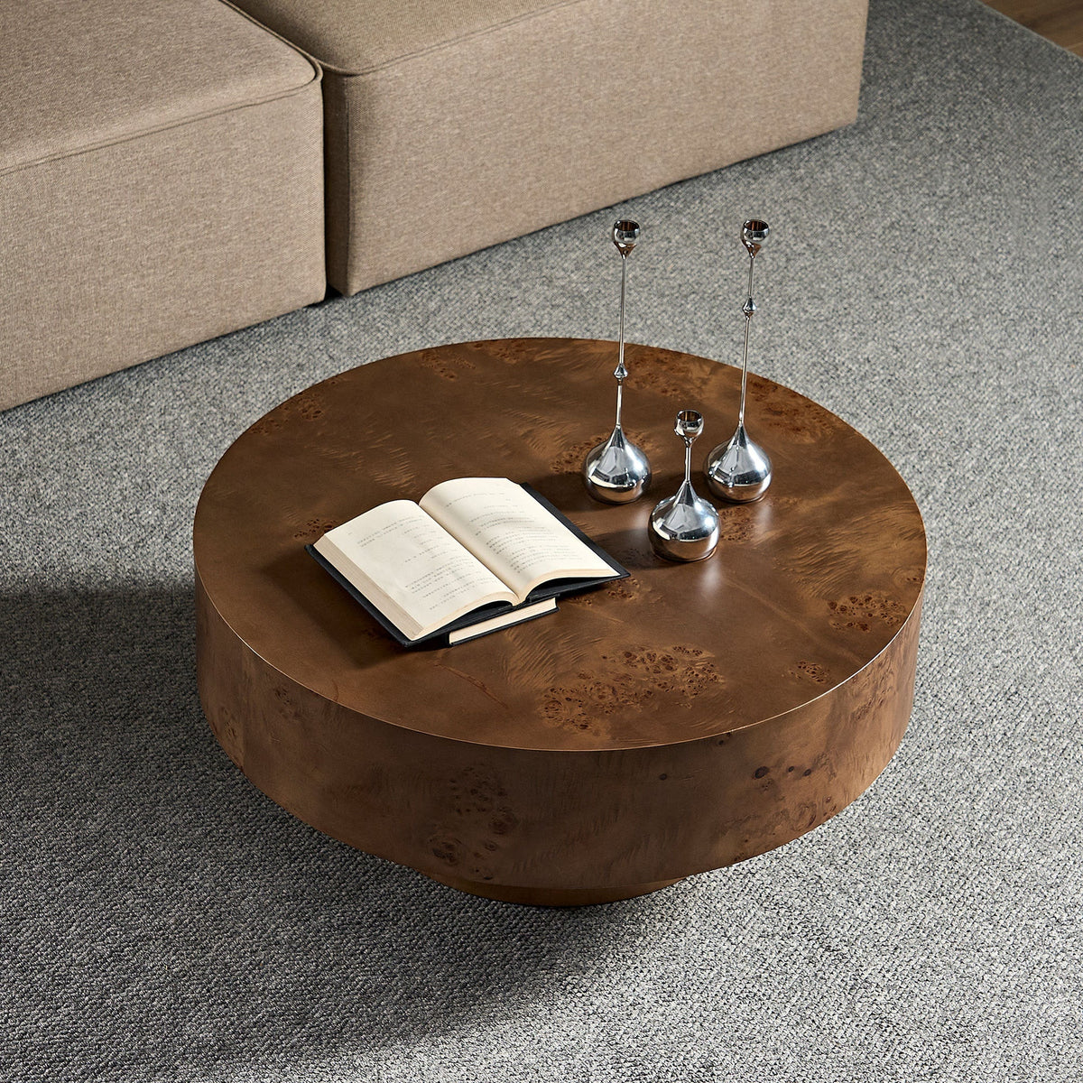 Burl Walnut Pedestal Coffee Table