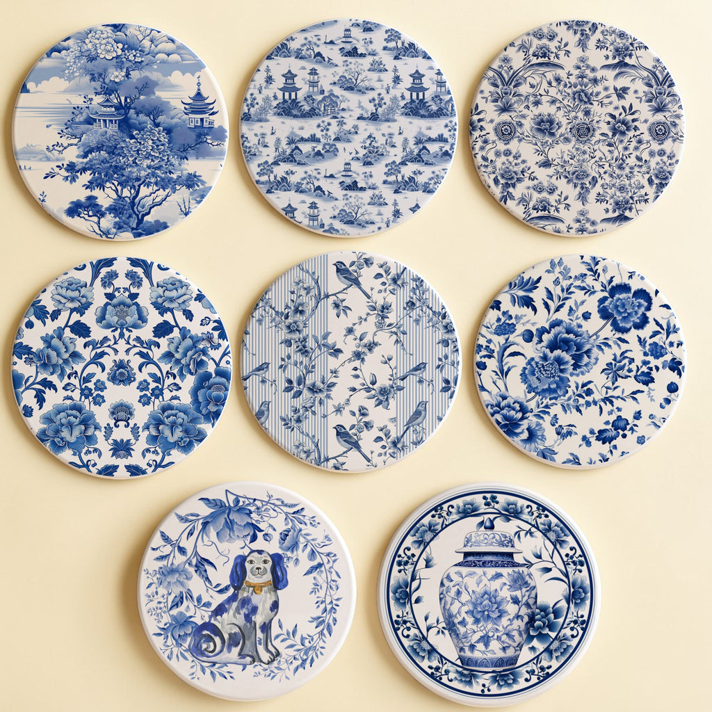 Blue & White Chinoiserie Ceramic Coasters