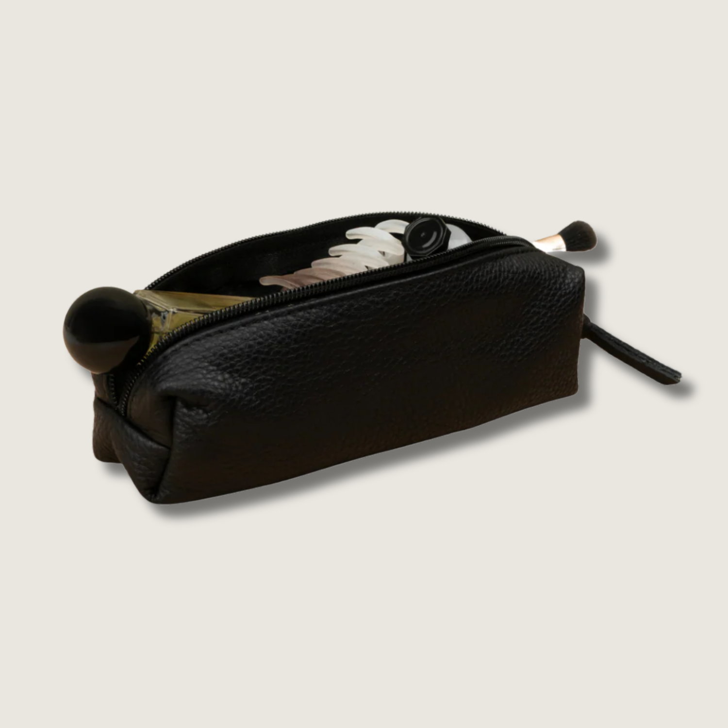 Aurora Leather Makeup Bag — Black