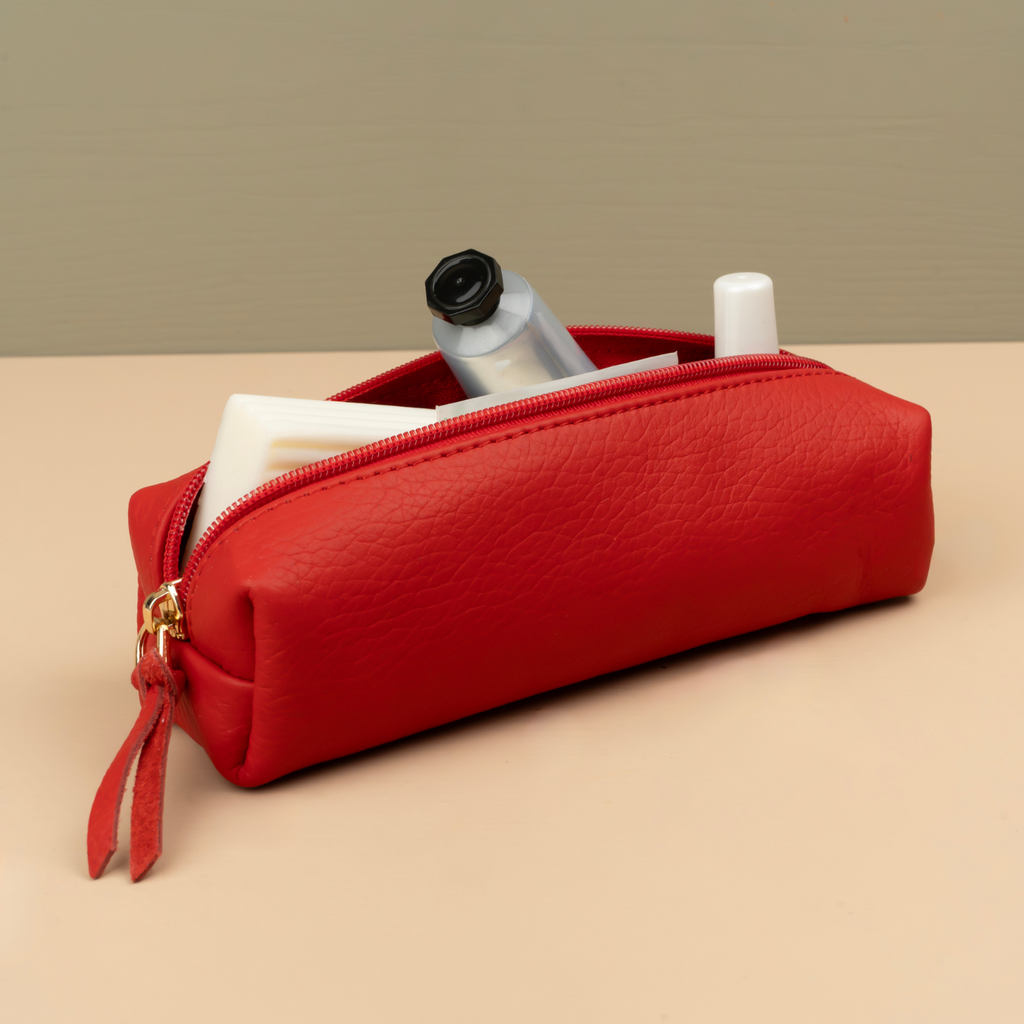 Aurora Leather Makeup Bag — Red
