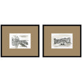 Vintage Postcard Florence & Venice 2 Piece Framed Wall Art Print Set by Teju Reval Brown Mat