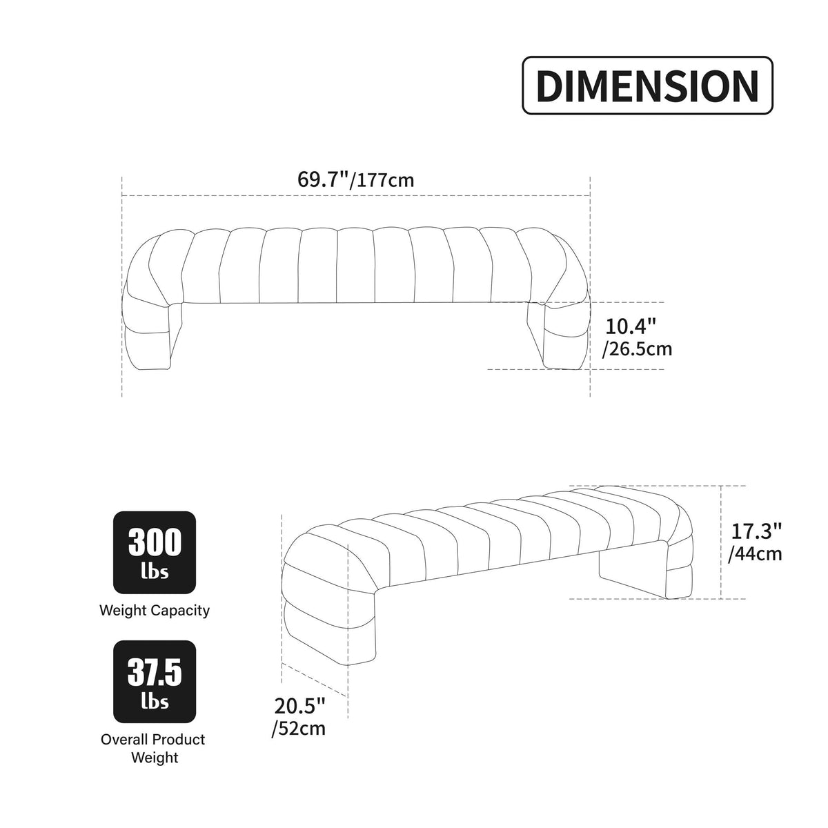 Channel-Tufted Upholstered Bed Bench
