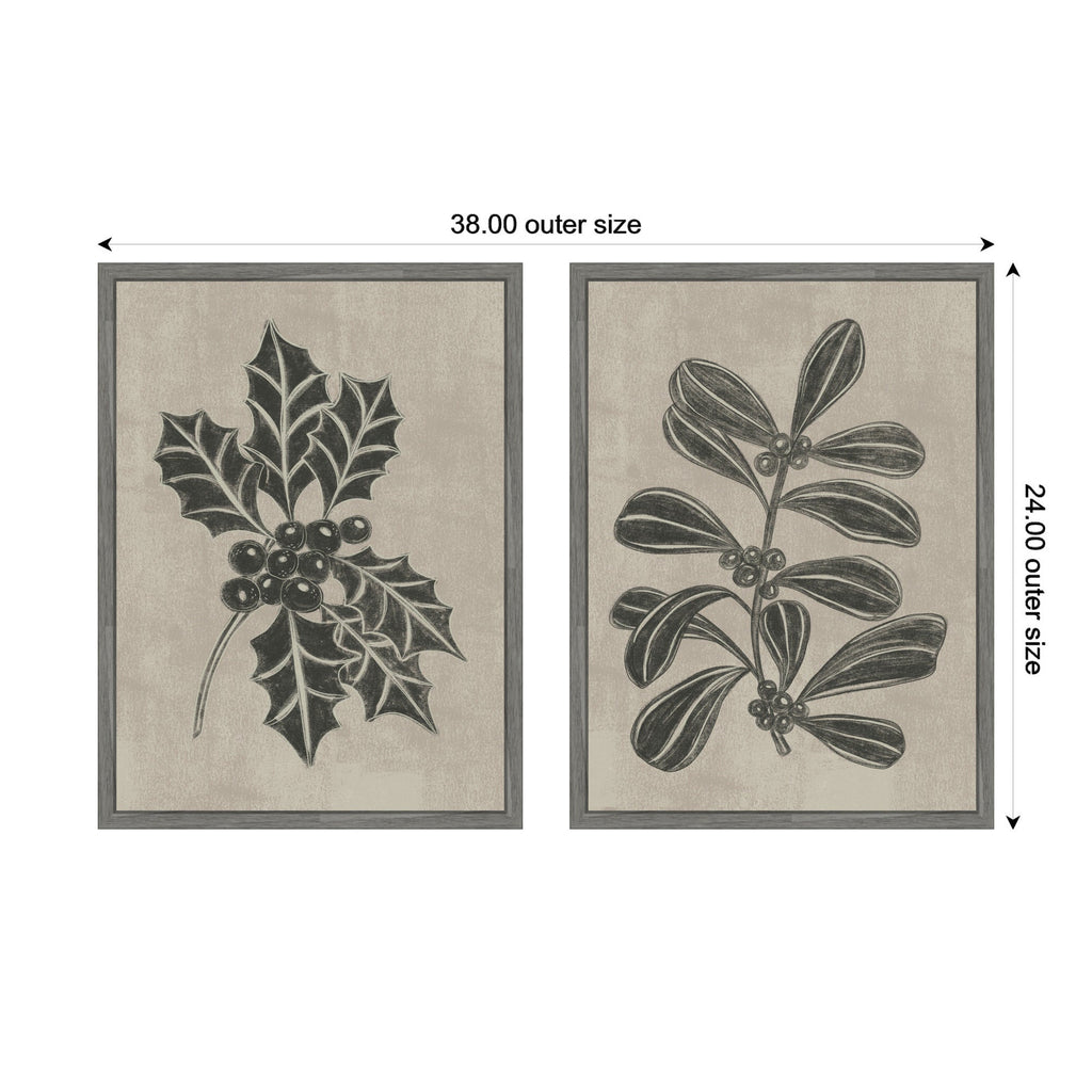 Sylvie Winter Holly and Berries - 2 Piece Framed Canvas Art Set by Nikita Jariwala