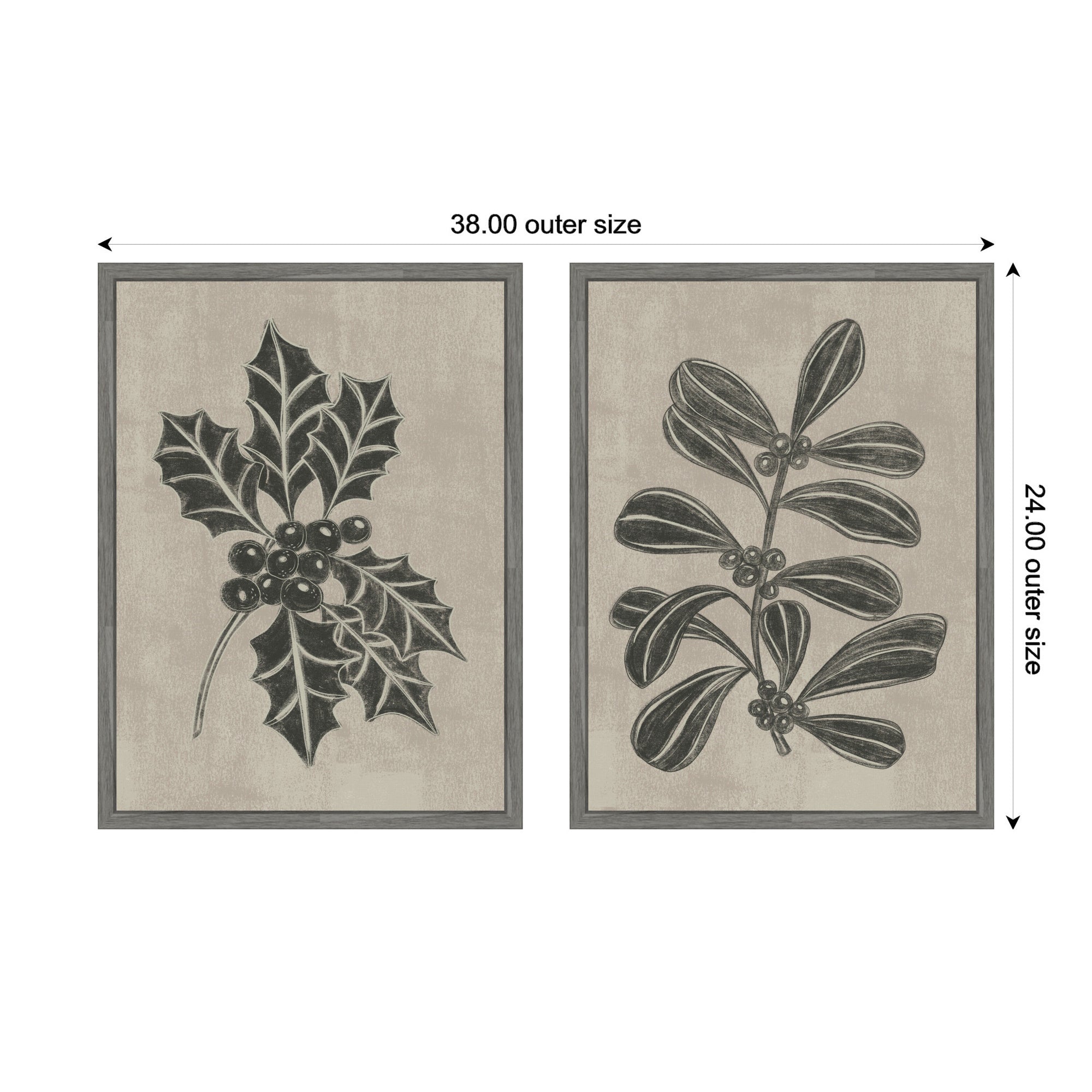 Sylvie Winter Holly and Berries - 2 Piece Framed Canvas Art Set by Nikita Jariwala