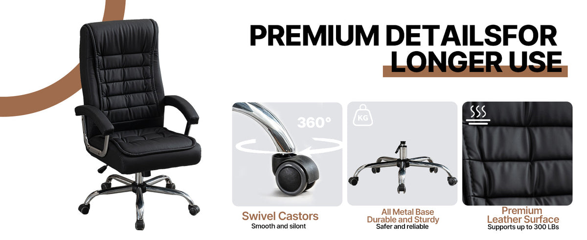 High-Back Executive Office Chair — Black or Camel