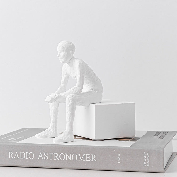 Nordic Style Seated Figure Bookends — Resin, White & Black