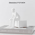 Nordic Style Seated Figure Bookends — Resin, White & Black