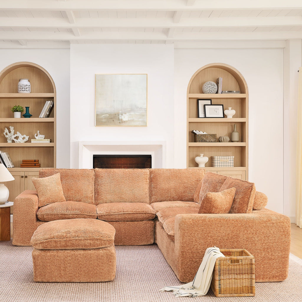 Cloud-Comfort Modular Sectional Sofa with Moveable Ottoman