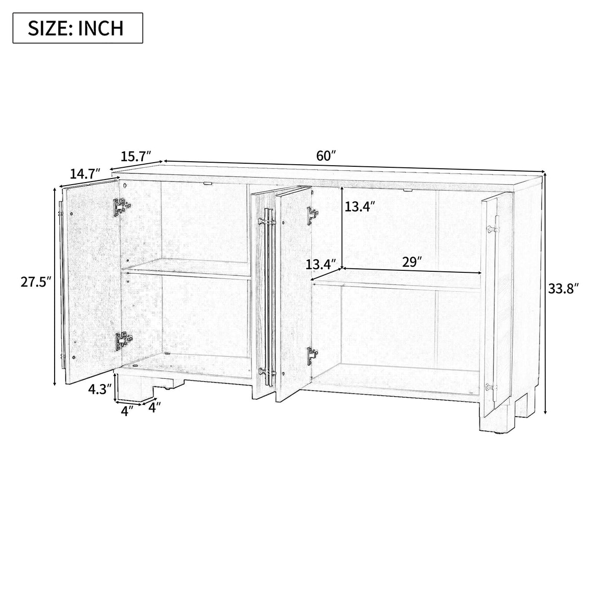 Modern Wood Sideboard with Adjustable Shelves