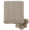 Fennco Styles Luxe Faux Fur Cable Knit Reversible Pom Pom Cozy Throw Blanket, 50" x 60" (Taupe)