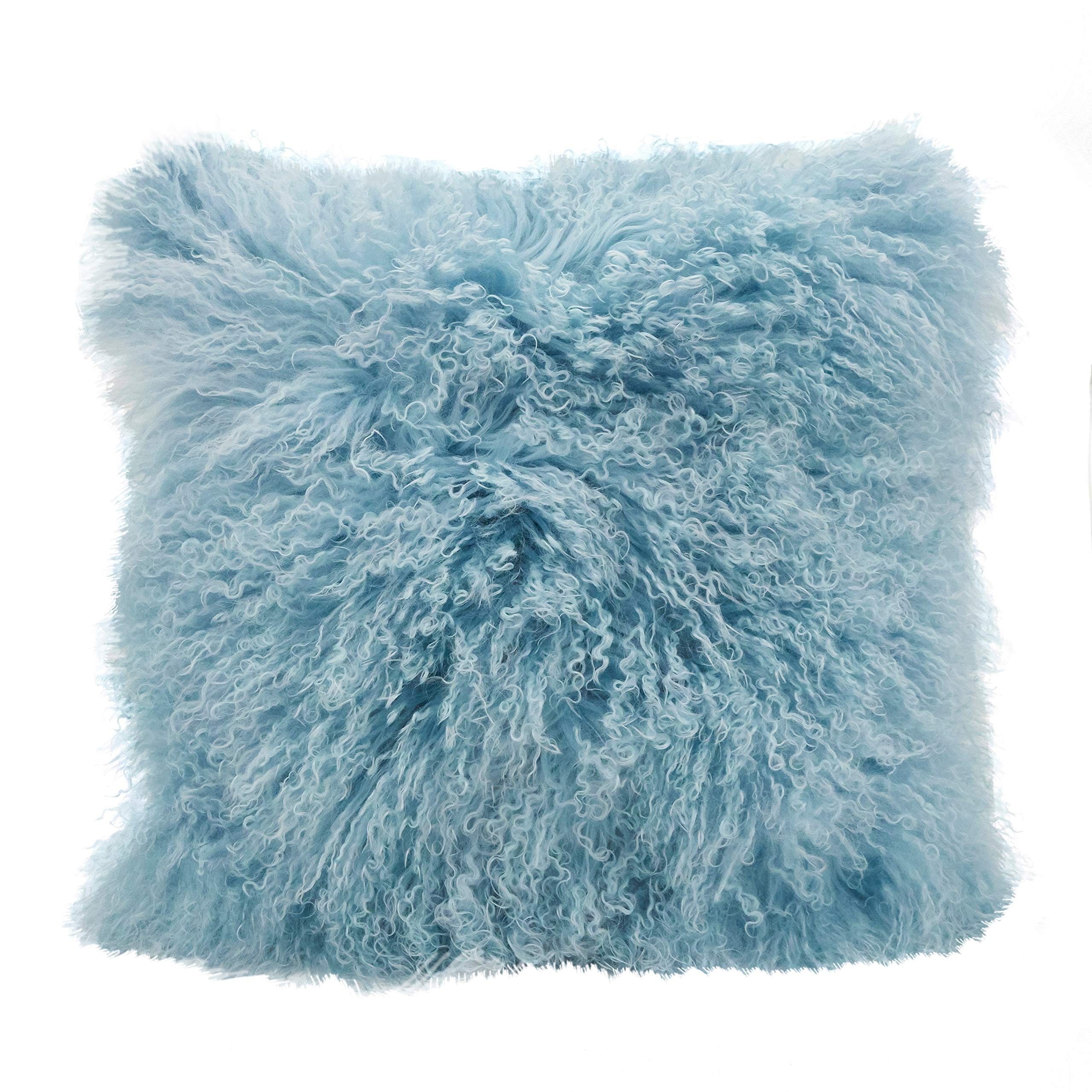 Fennco Styles Genuine Mongolian Lamb Fur Decorative Filled Throw Pillow - Soft Plush Wool Accent Pillow for Home, Couch, Living Room, Office and Holiday Décor
