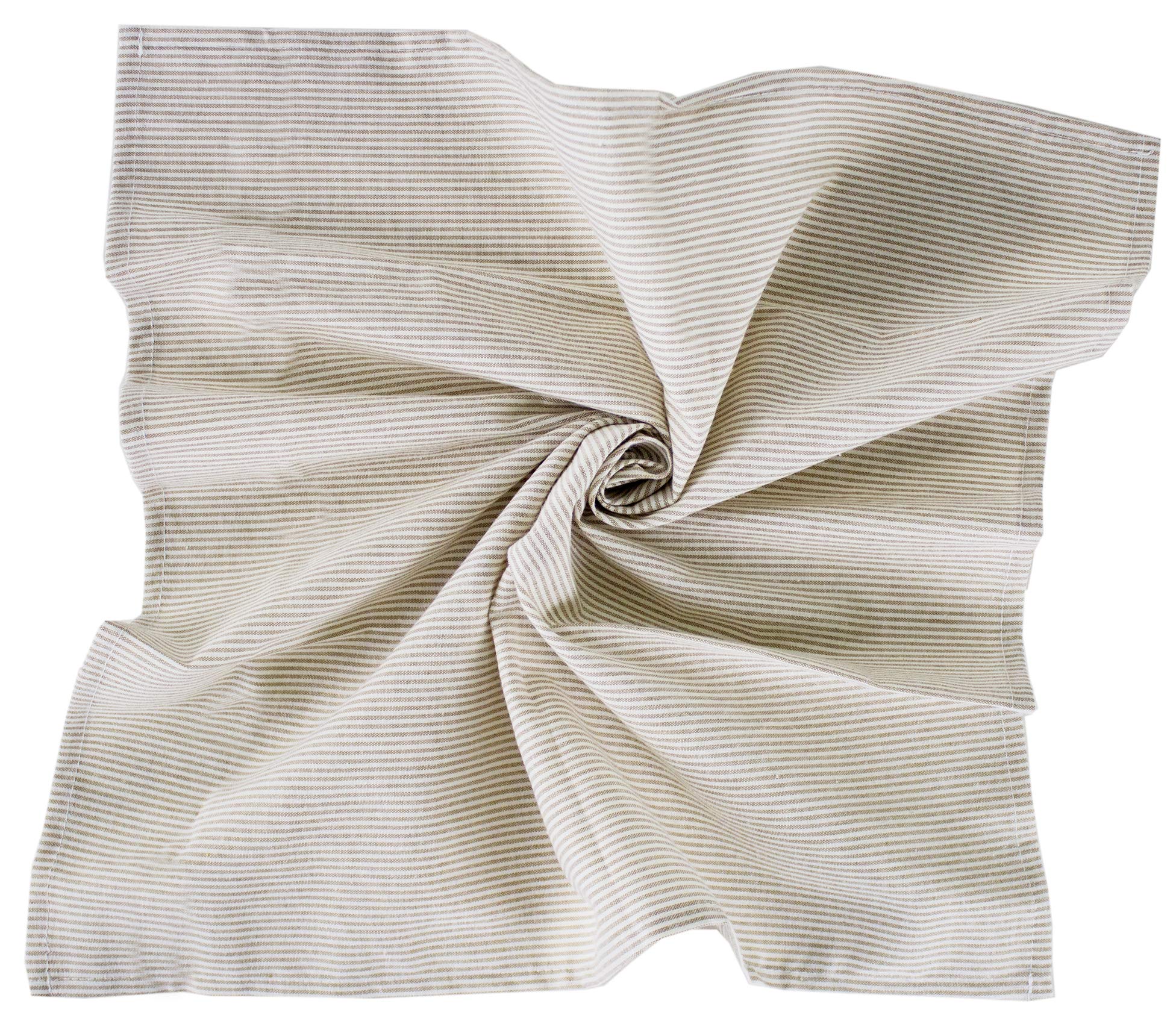 Fennco Styles Farmhouse Neutral Striped 100% Pure Cotton Tablecloth - Yellow Tablecloth for Everyday Use, Banquets, Family Gathering, Special Events and Home Décor