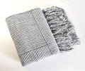 Fennco Styles Chenille Woven Striped Tassel Throw Blanket 50" W x 60" L - Grey Soft Blanket for Bed, Couch, Sofa, Home, Office and Holidays Décor