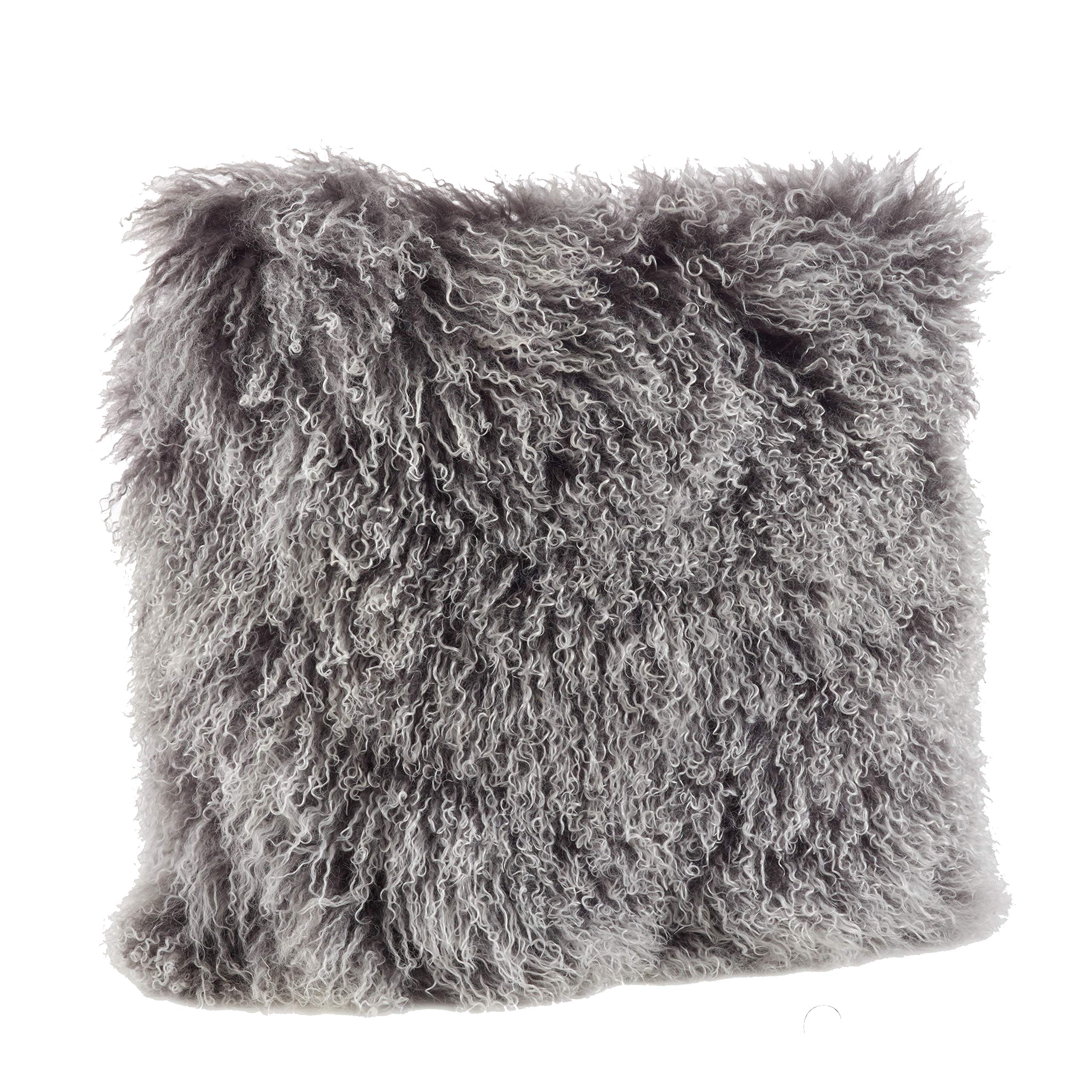 Fennco Styles Genuine Mongolian Lamb Fur Decorative Filled Throw Pillow - Soft Plush Wool Accent Pillow for Home, Couch, Living Room, Office and Holiday Décor