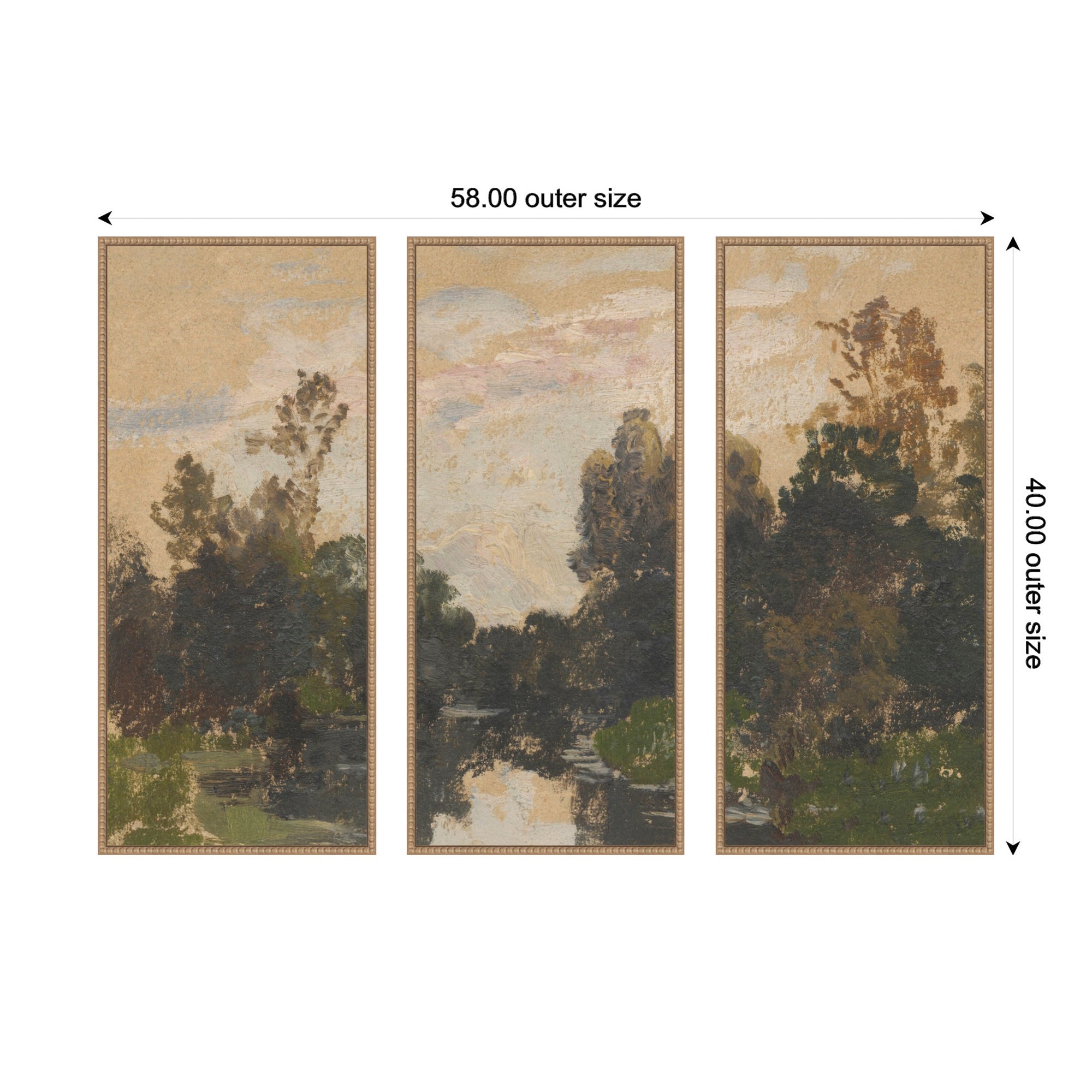 Landscape by the River Barycz Adolf Dressier 3 Piece Framed Canvas Wall Art Set by Nostalgia Prints