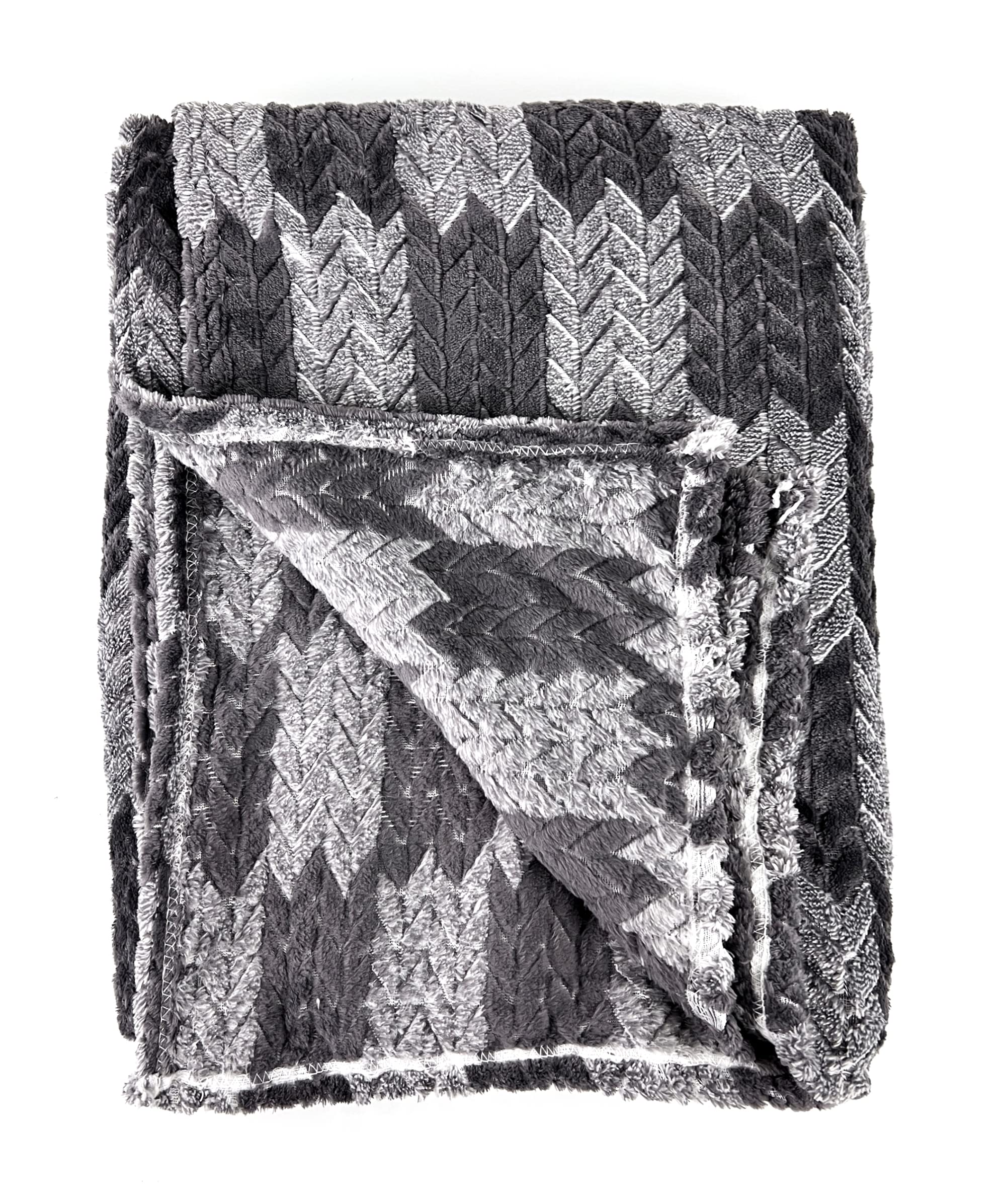 Fennco Styles Wheat Pattern Plush Extra Warm and Soft Throw Blanket 59" W x 79" L - Grey Flannel Fleece Large Blanket for Couch, Bedroom, Living Room Décor