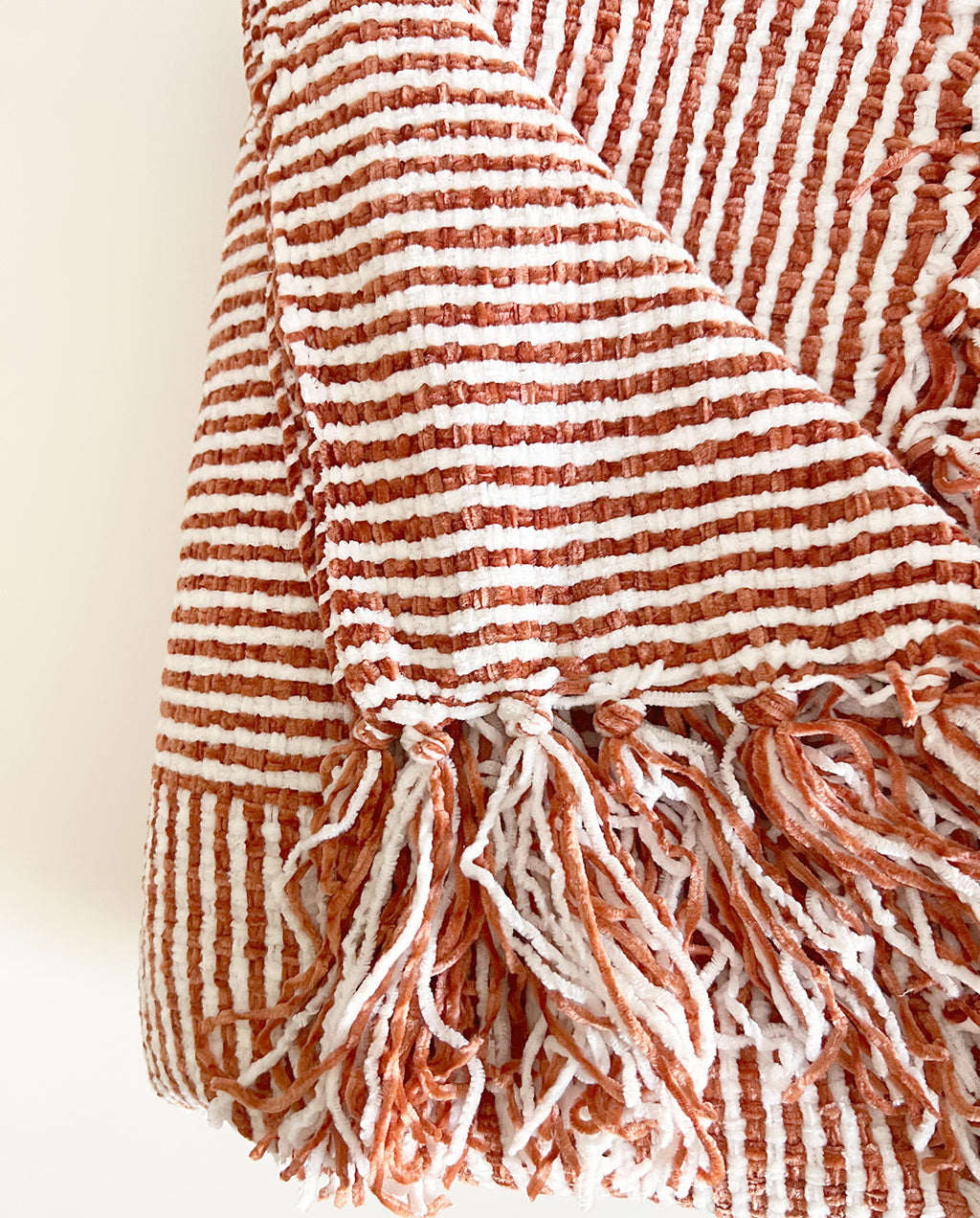Fennco Styles Chenille Woven Striped Tassel Throw Blanket 50" W x 60" L - Grey Soft Blanket for Bed, Couch, Sofa, Home, Office and Holidays Décor