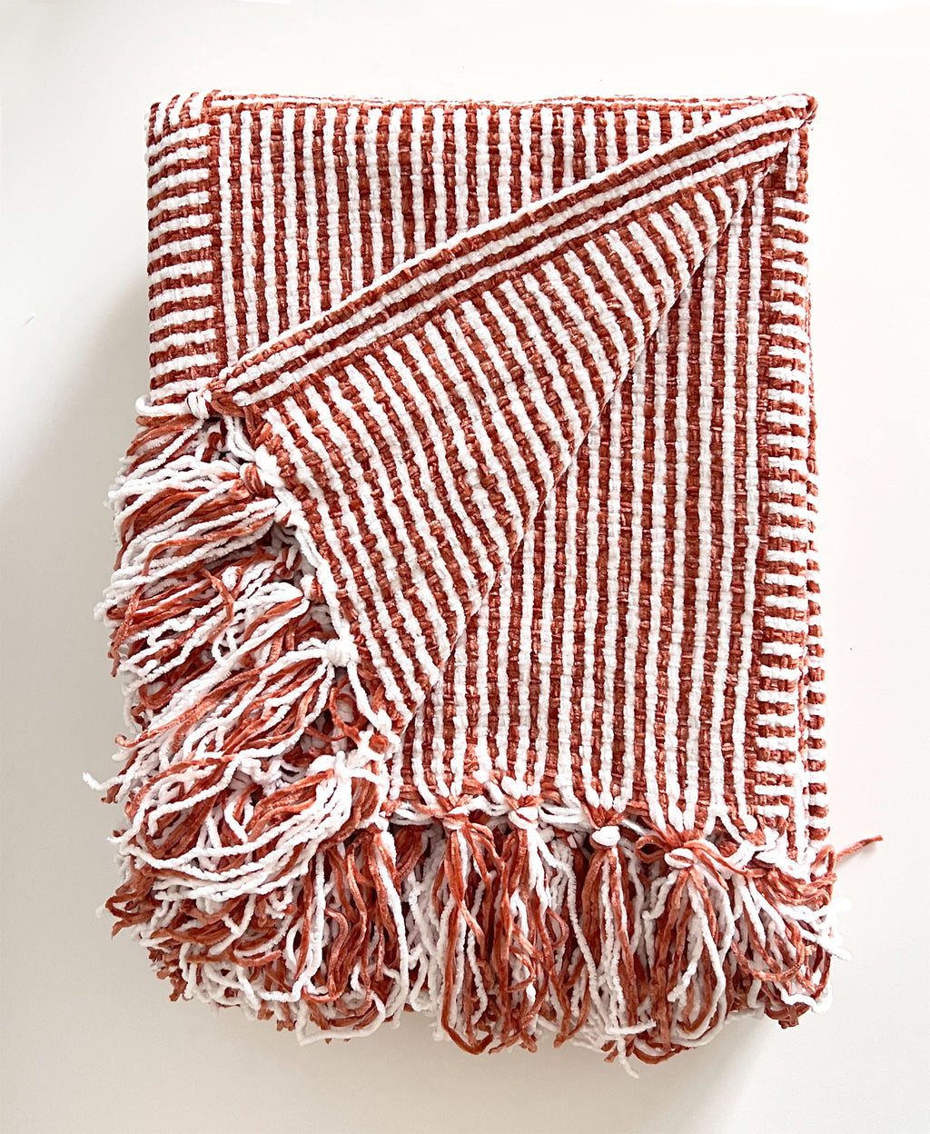 Fennco Styles Chenille Woven Striped Tassel Throw Blanket 50" W x 60" L - Grey Soft Blanket for Bed, Couch, Sofa, Home, Office and Holidays Décor