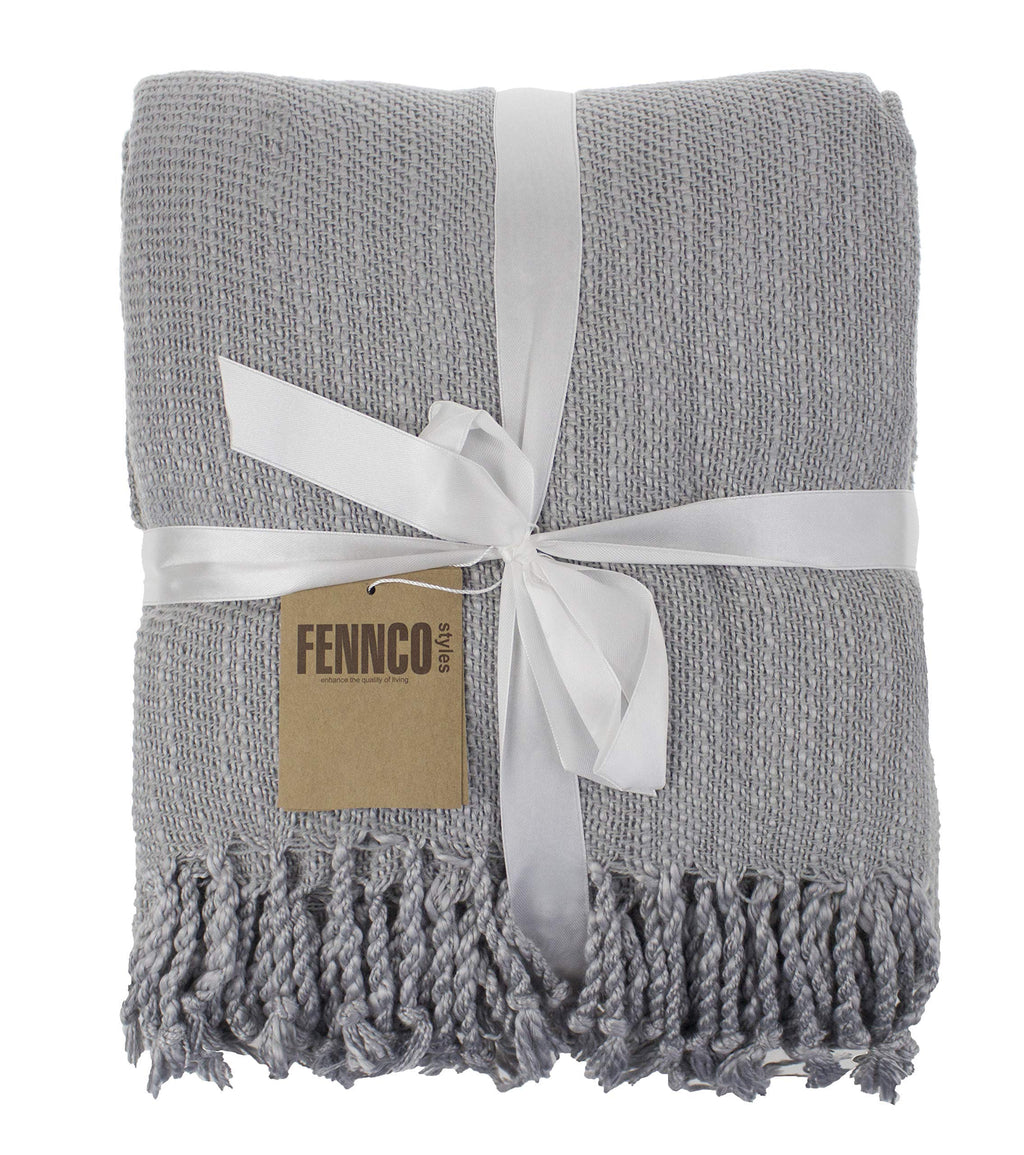 Fennco Styles Classic Woven Solid Lightweight Throw Blanket with Fringe Design 50" W x 60" L - 4 Colors