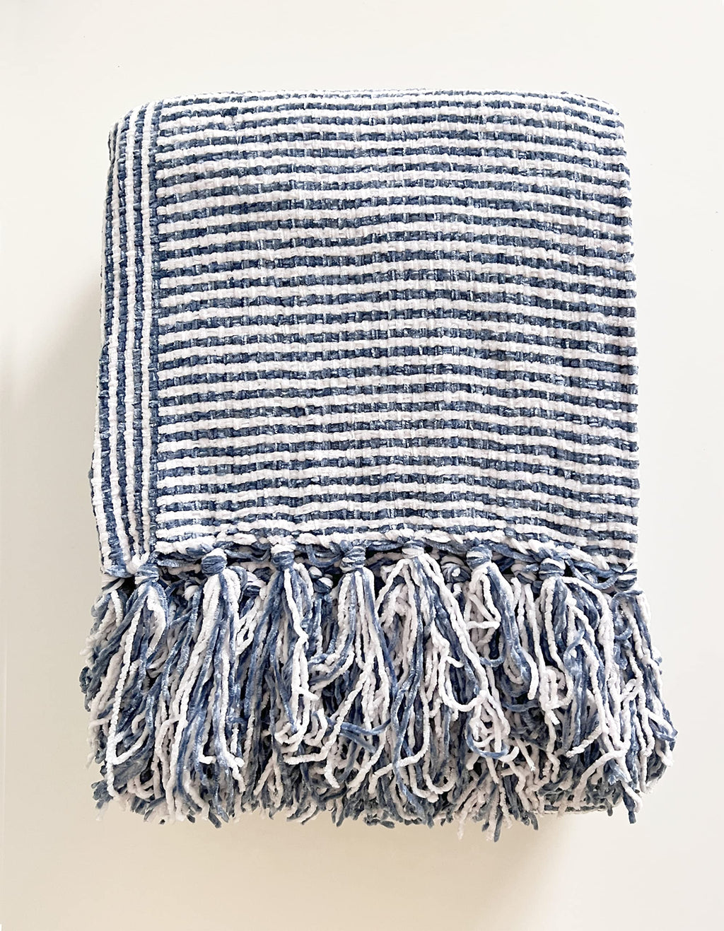 Fennco Styles Chenille Woven Striped Tassel Throw Blanket 50" W x 60" L - Grey Soft Blanket for Bed, Couch, Sofa, Home, Office and Holidays Décor