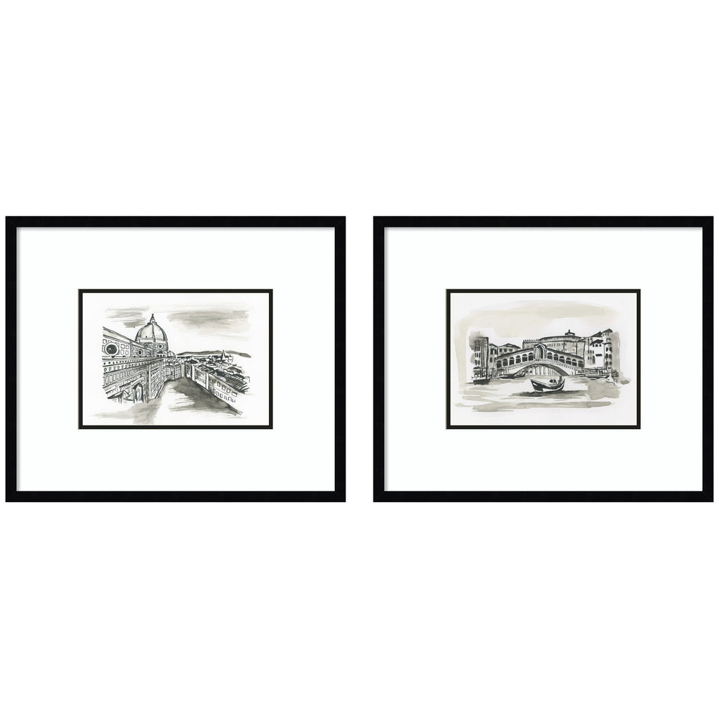 Vintage Postcard Florence & Venice 2 Piece Framed Wall Art Print Set by Teju Reval