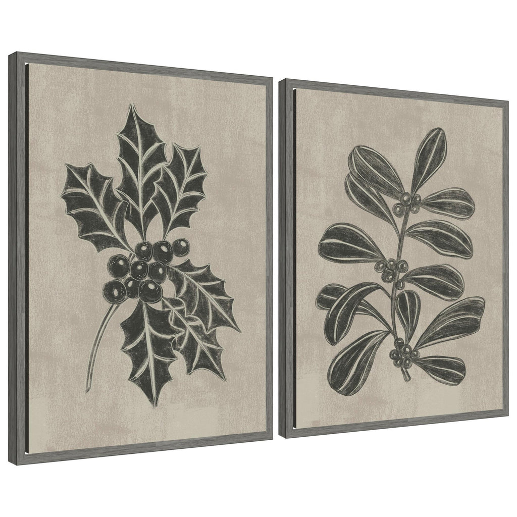 Sylvie Winter Holly and Berries - 2 Piece Framed Canvas Art Set by Nikita Jariwala