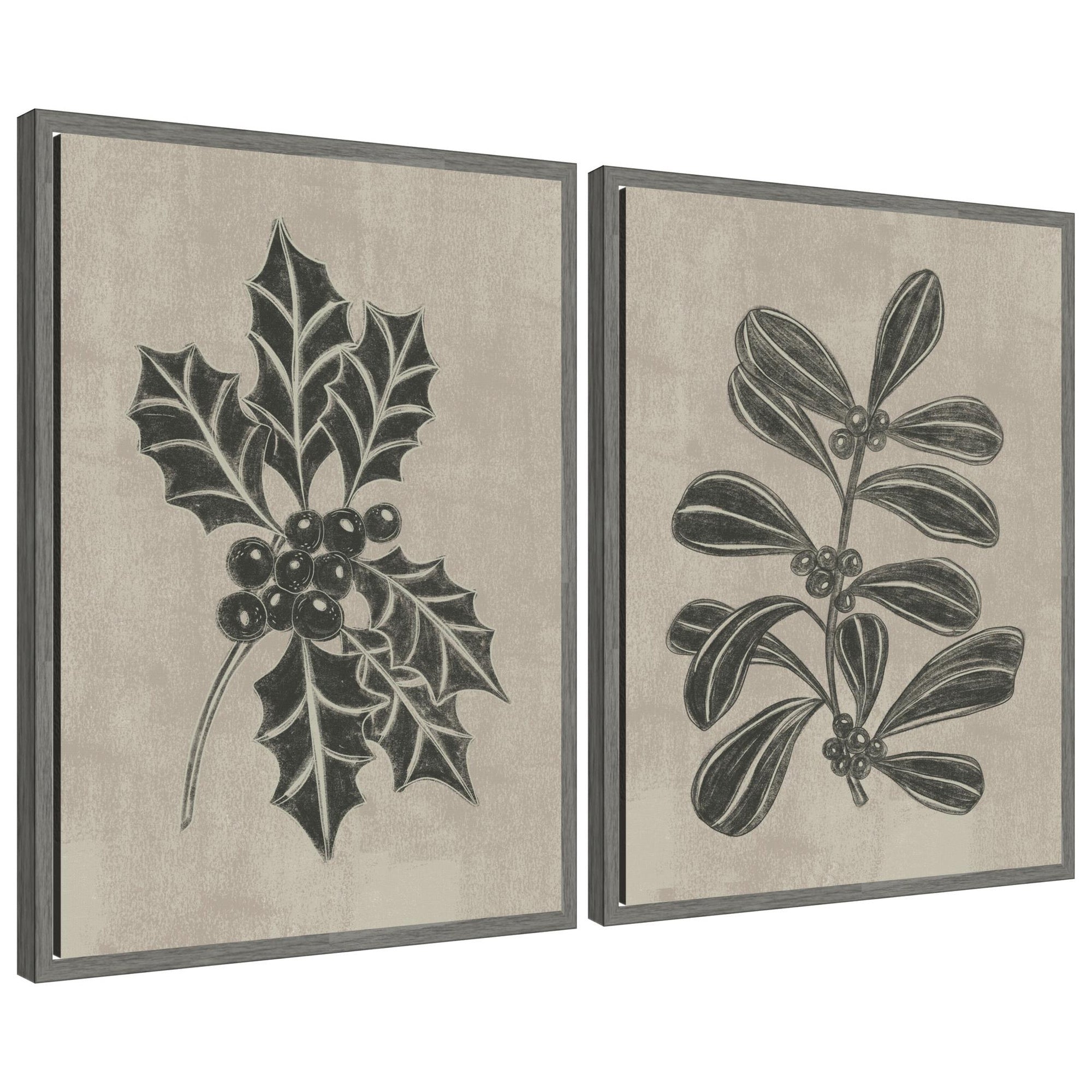 Sylvie Winter Holly and Berries - 2 Piece Framed Canvas Art Set by Nikita Jariwala