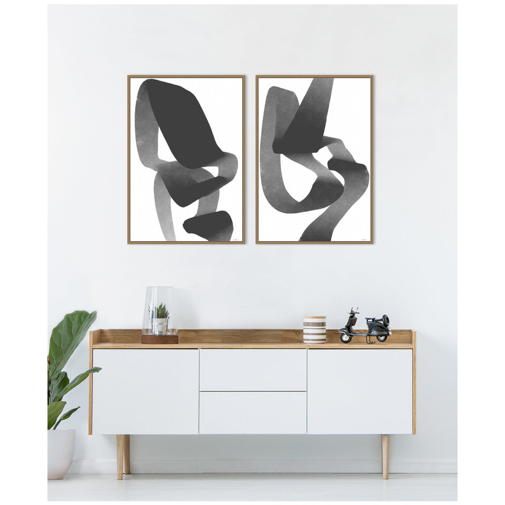 Black and White Abstract 01 & 02 2 Piece Framed Canvas Wall Art Set by Gabrielly Guedes
