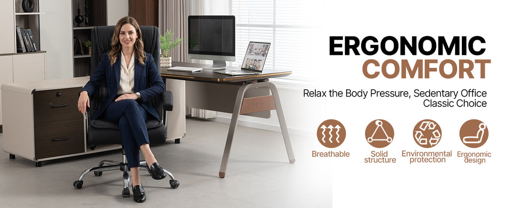 High-Back Executive Office Chair — Black or Camel
