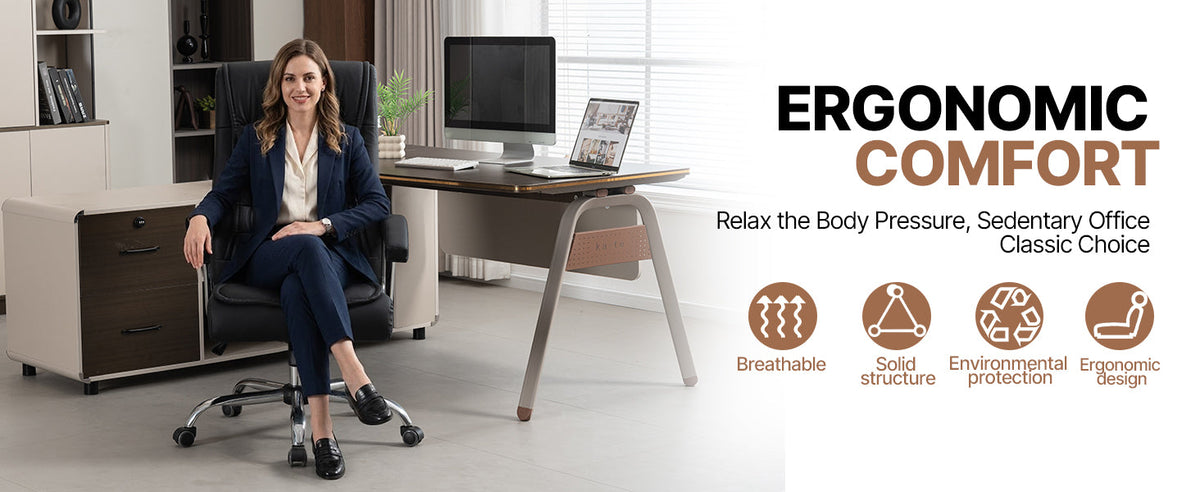 High-Back Executive Office Chair — Black or Camel