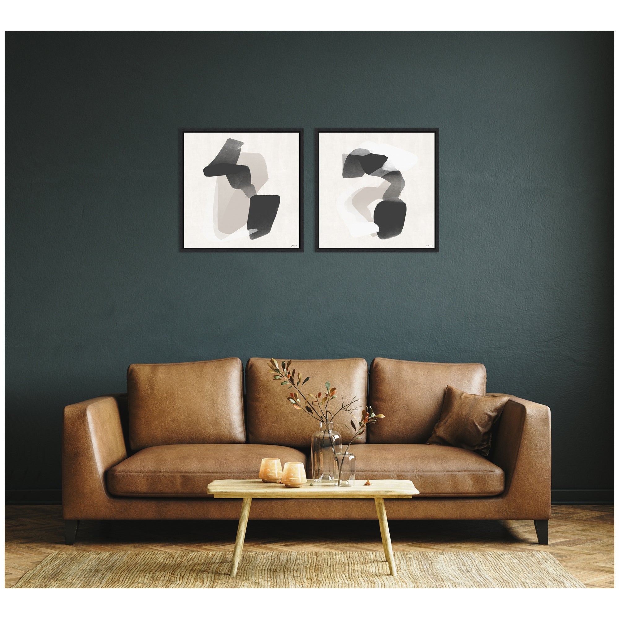 Abstract Neutral 01 & 02 2 Piece Framed Canvas Wall Art Set by Gabrielly Guedes