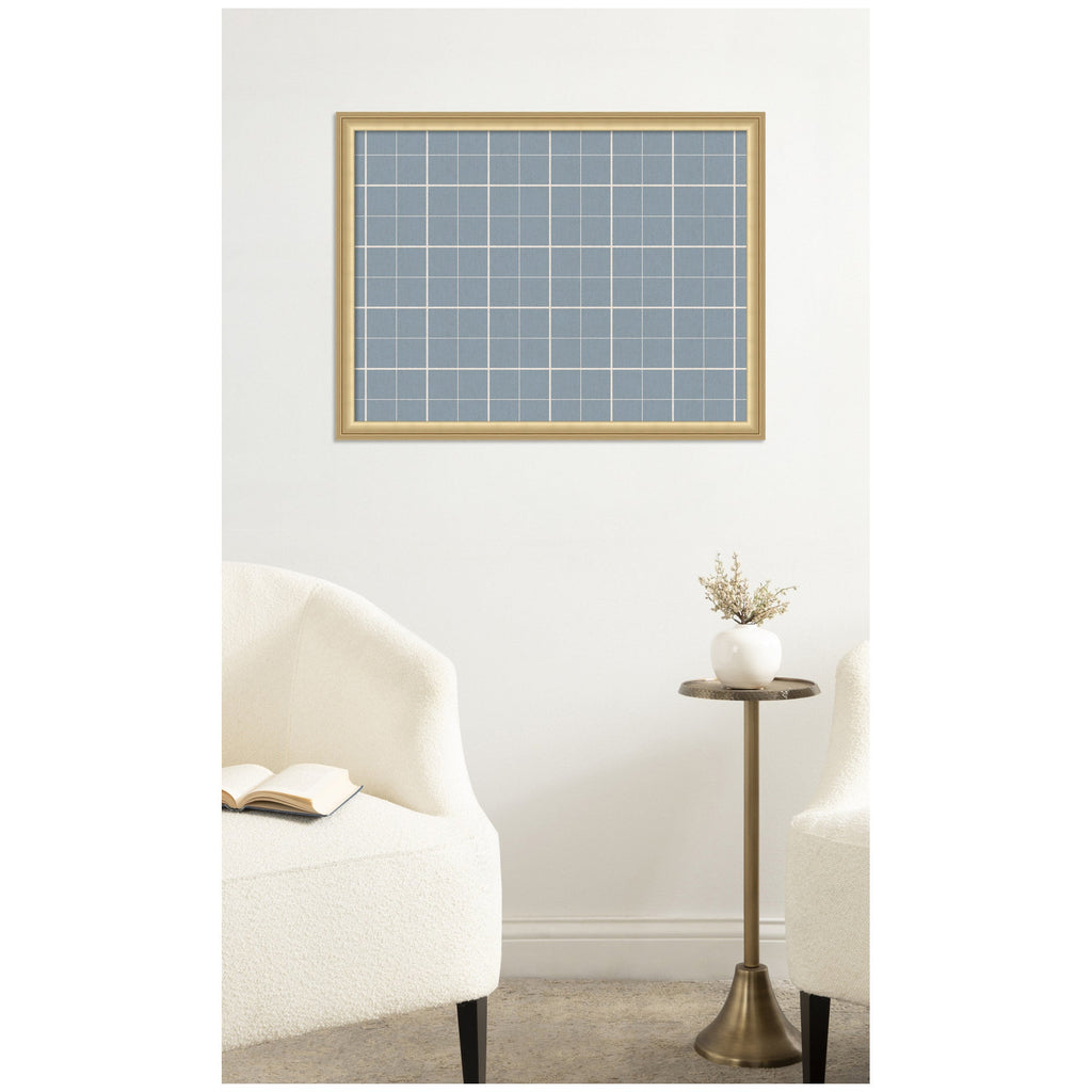 Framed Fabric Pinboard Light Blue Plaid Wall Organization