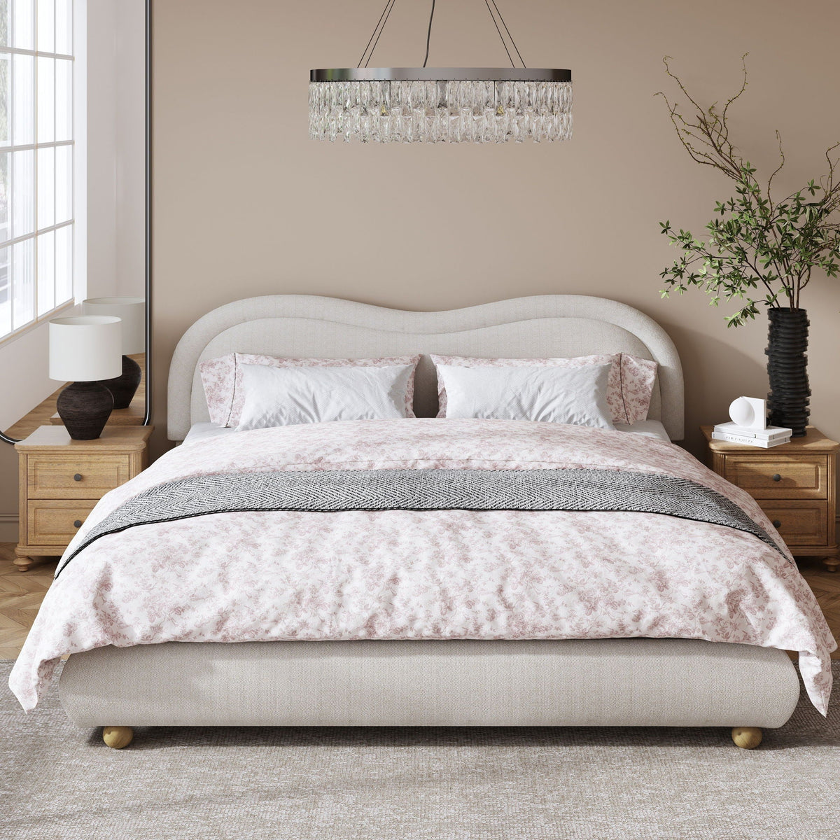 Upholstered Platform Bed Frame With Curved Headboard