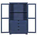 Kitchen Pantry, Freestanding Kitchen Storage Cabinet Display Cabinet With Glass Doors And 4 Built In Drawers For Living Room, Home Office - Blue