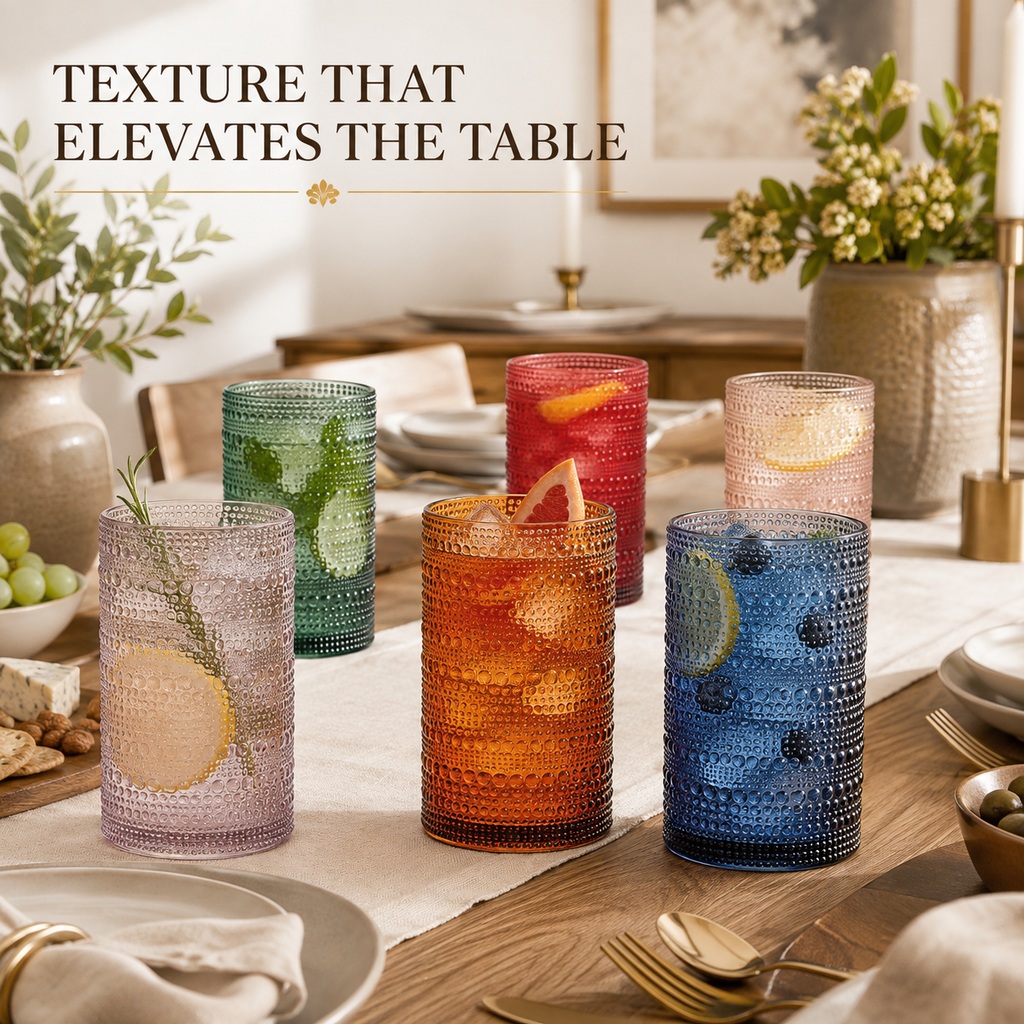 Eze Acrylic Highball Hobnail Glassware, Set of 6