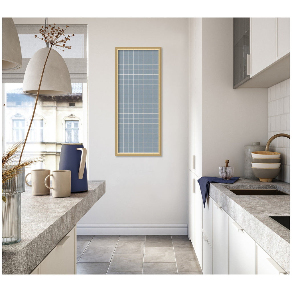 Framed Fabric Pinboard Light Blue Plaid Wall Organization