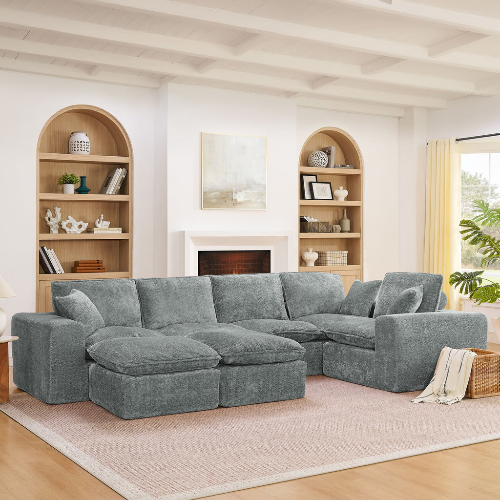 Cloud-Comfort Modular Sectional Sofa with Moveable Ottoman