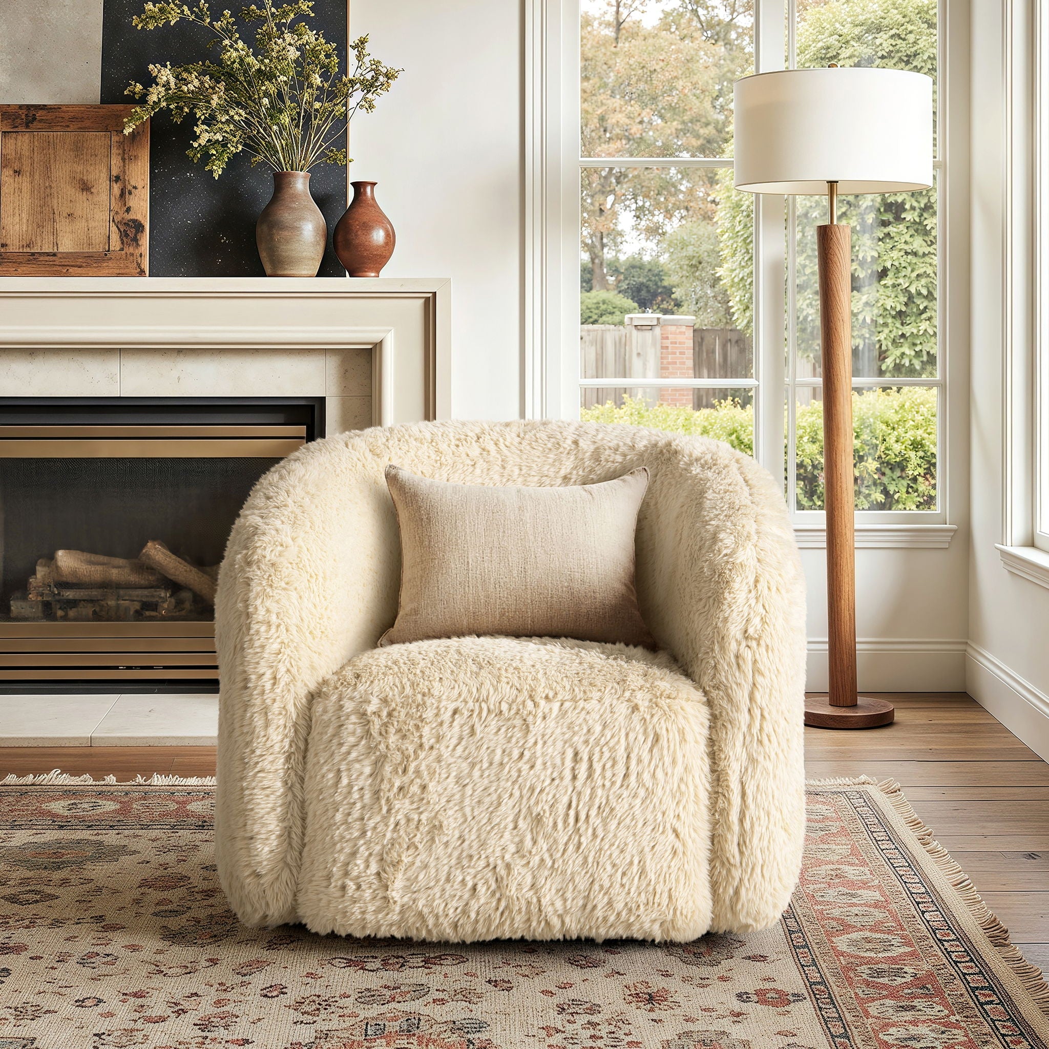 Colt Faux-Fur Swivel Barrel Chair — Cream